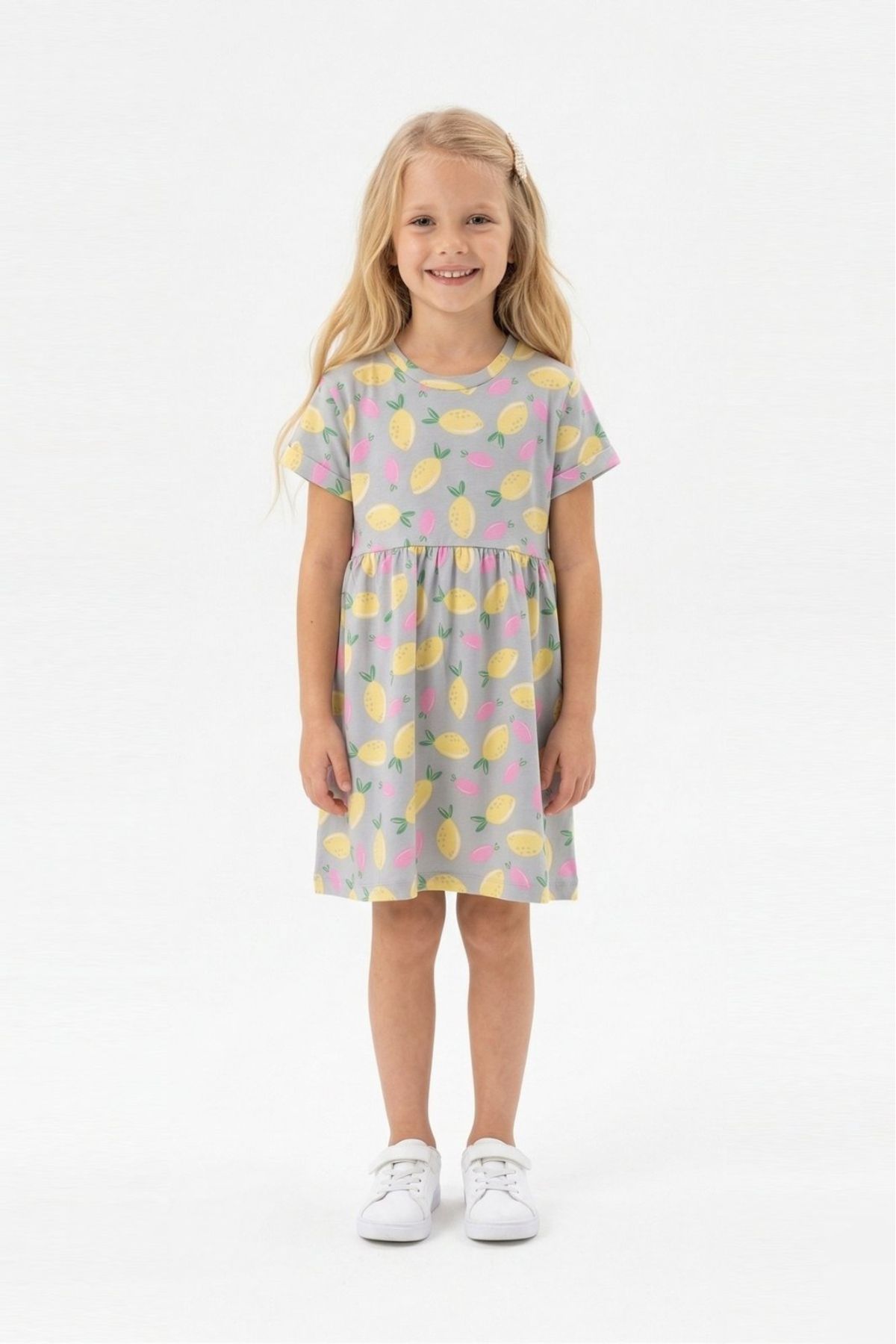 Детска рокля с къс ръкав, сив цвят