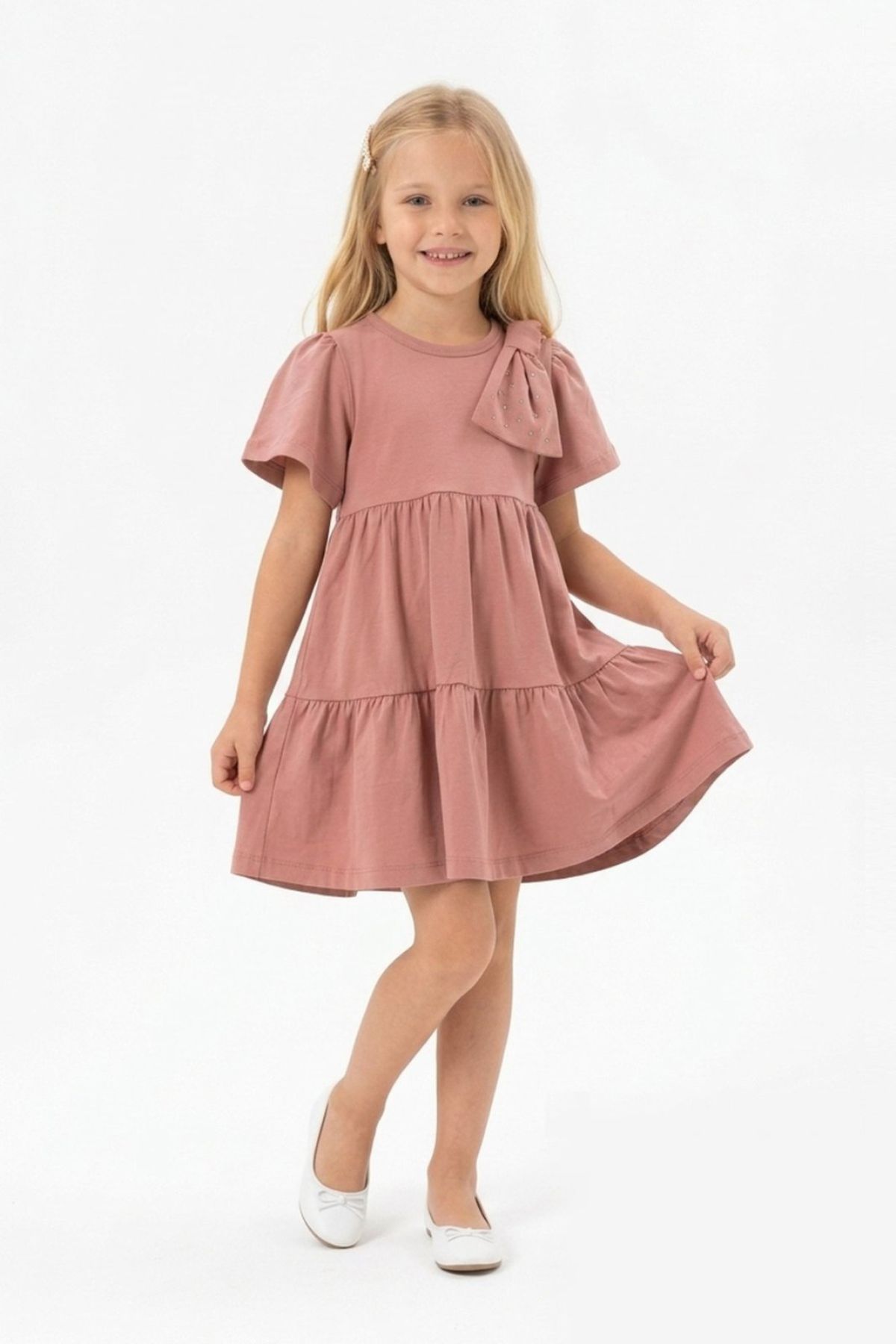 Детска рокля с къс ръкав, кафяв цвят