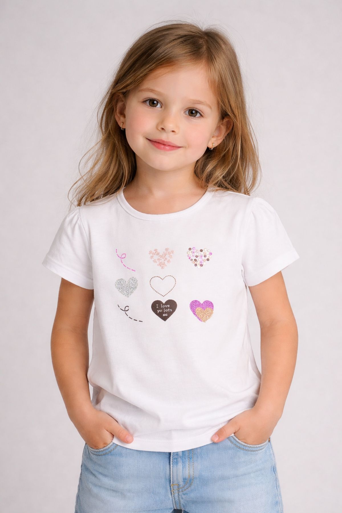 Детска тениска за момиче, цвят екрю  