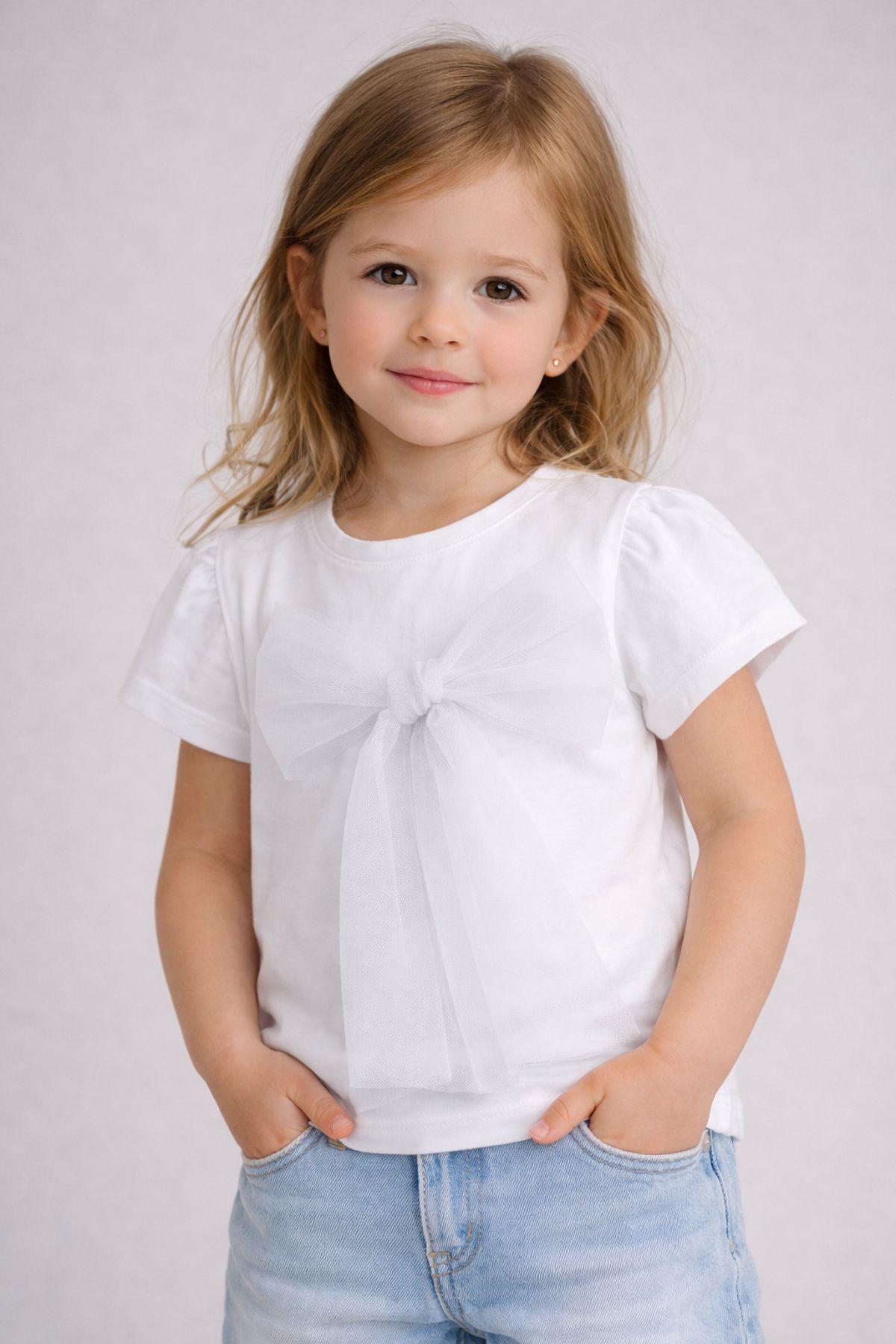 Детска тениска за момиче, бял цвят