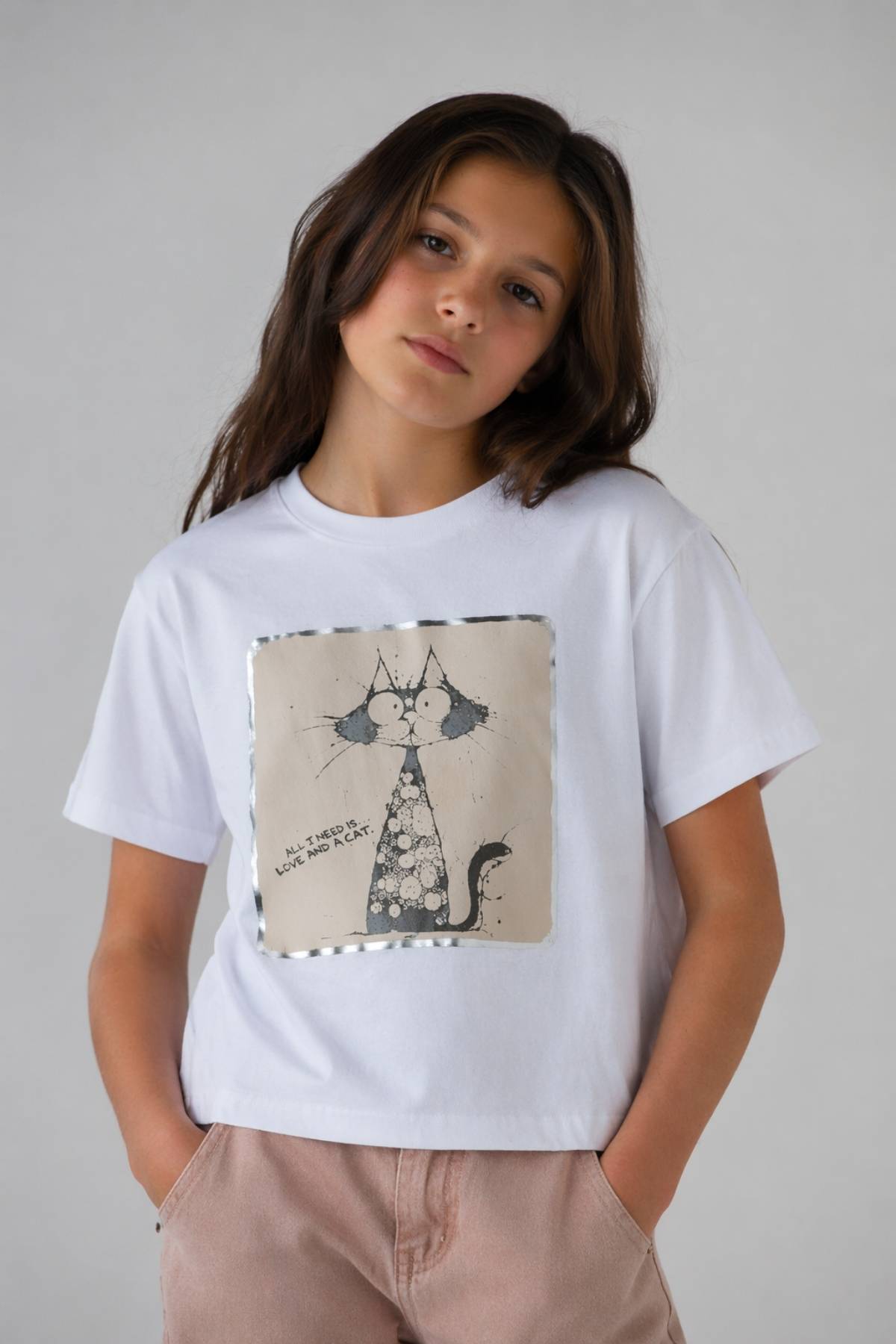 Детска тениска за момиче, бял цвят