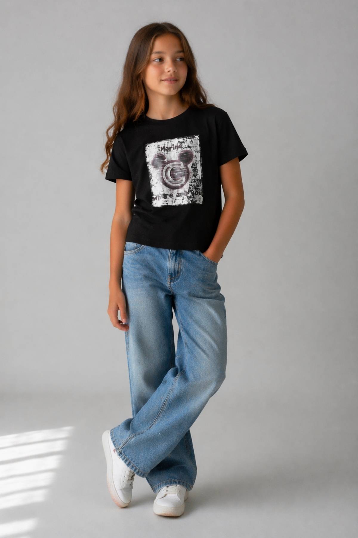 Детска тениска за момиче, черен цвят