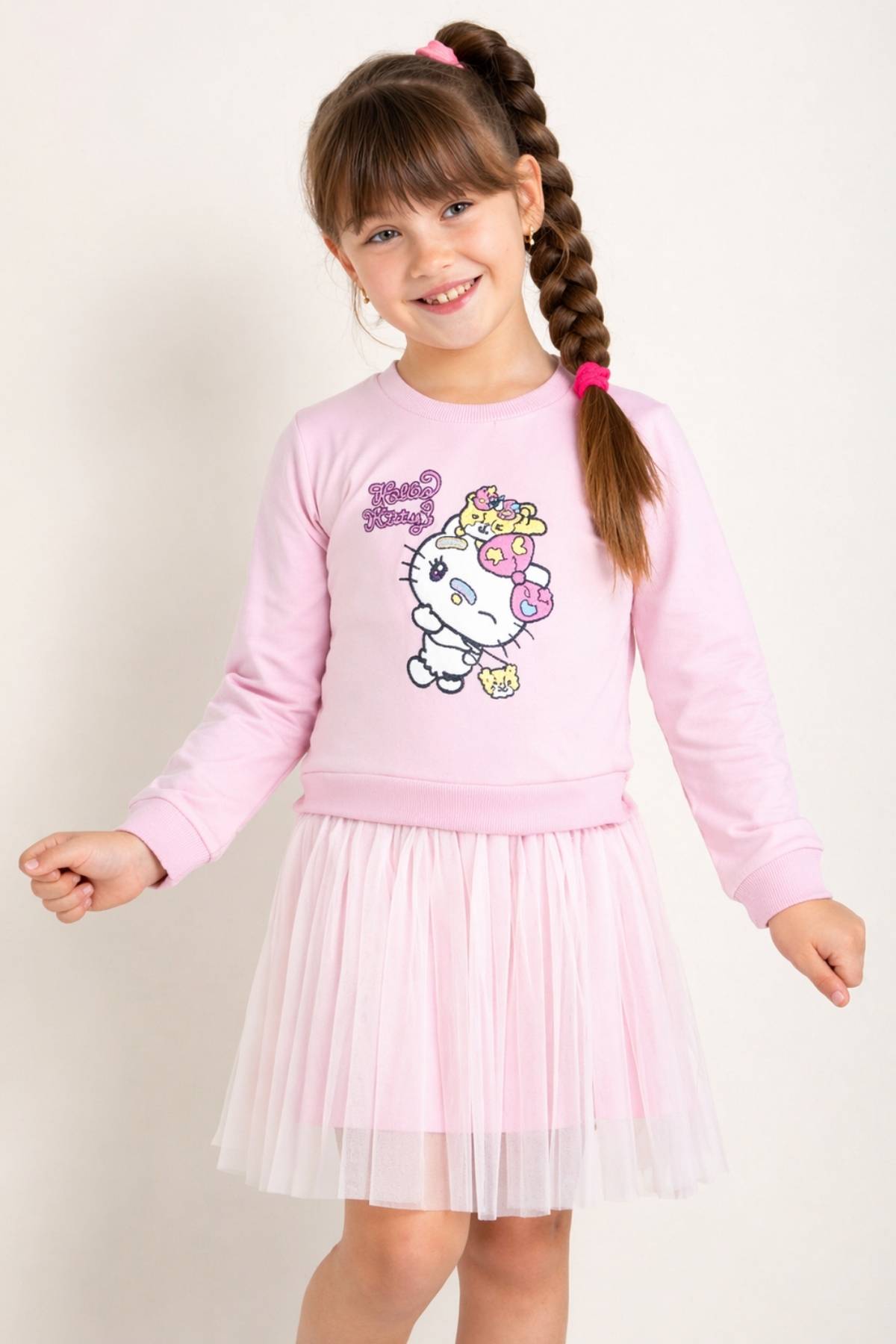 Детска рокля с дълъг ръкав, розов цвят