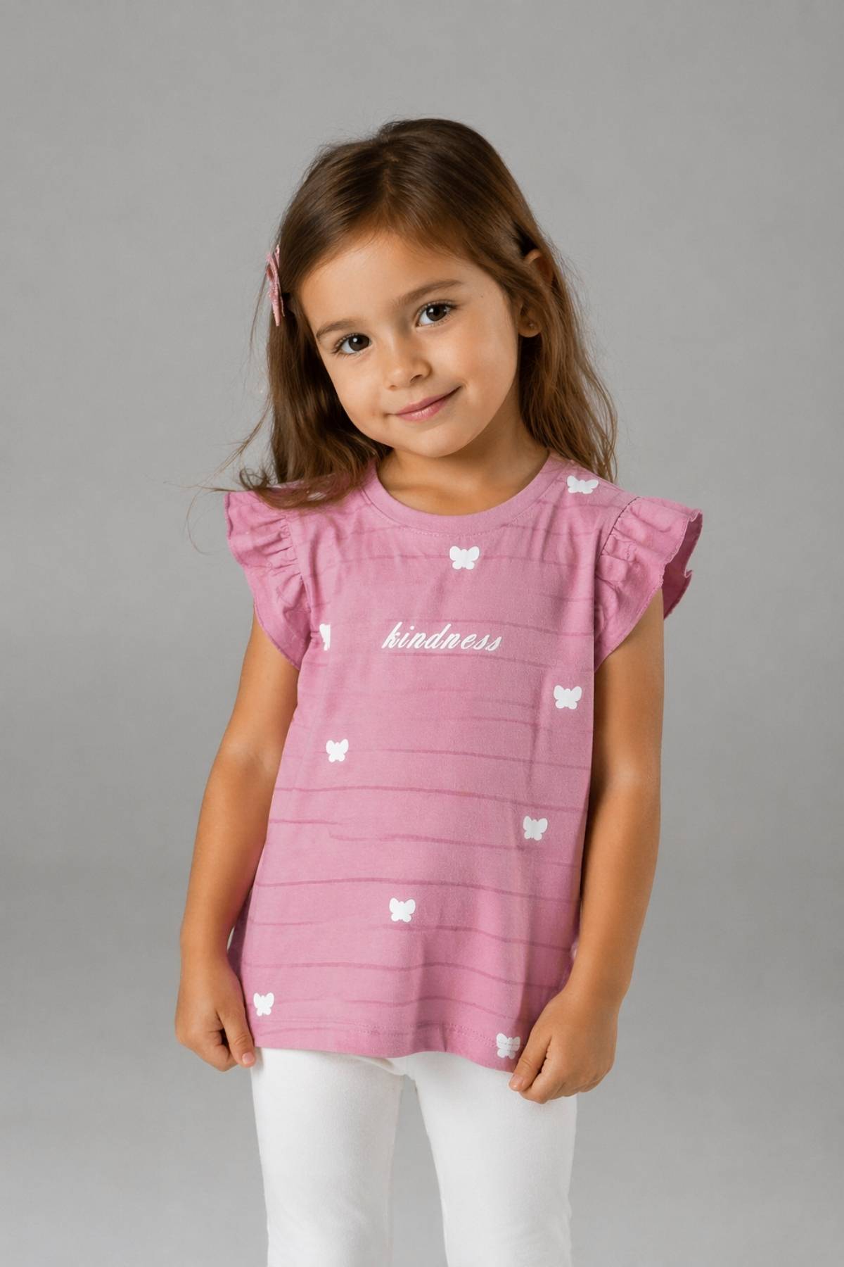 Детска тениска за момиче, тъмно розов цвят