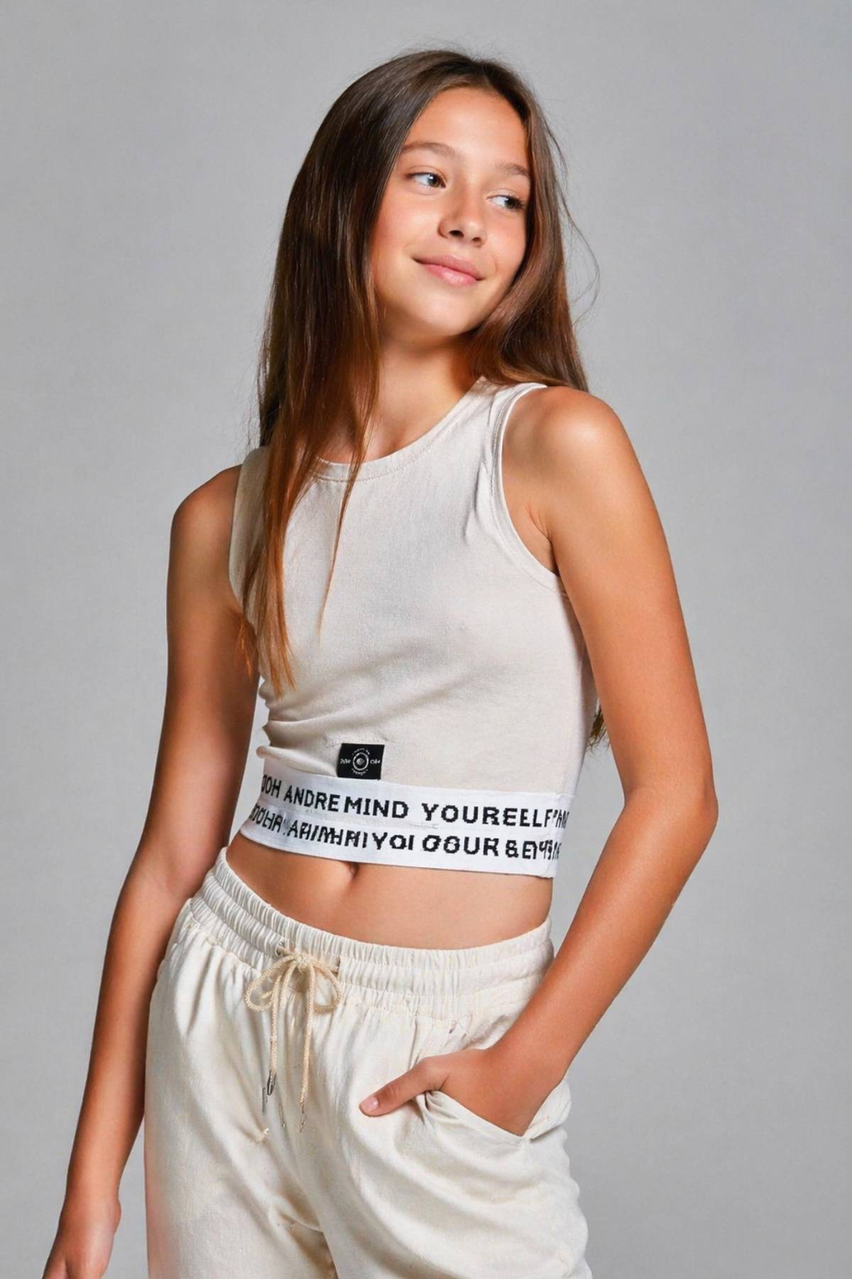 Детски потник момиче, бежов цвят