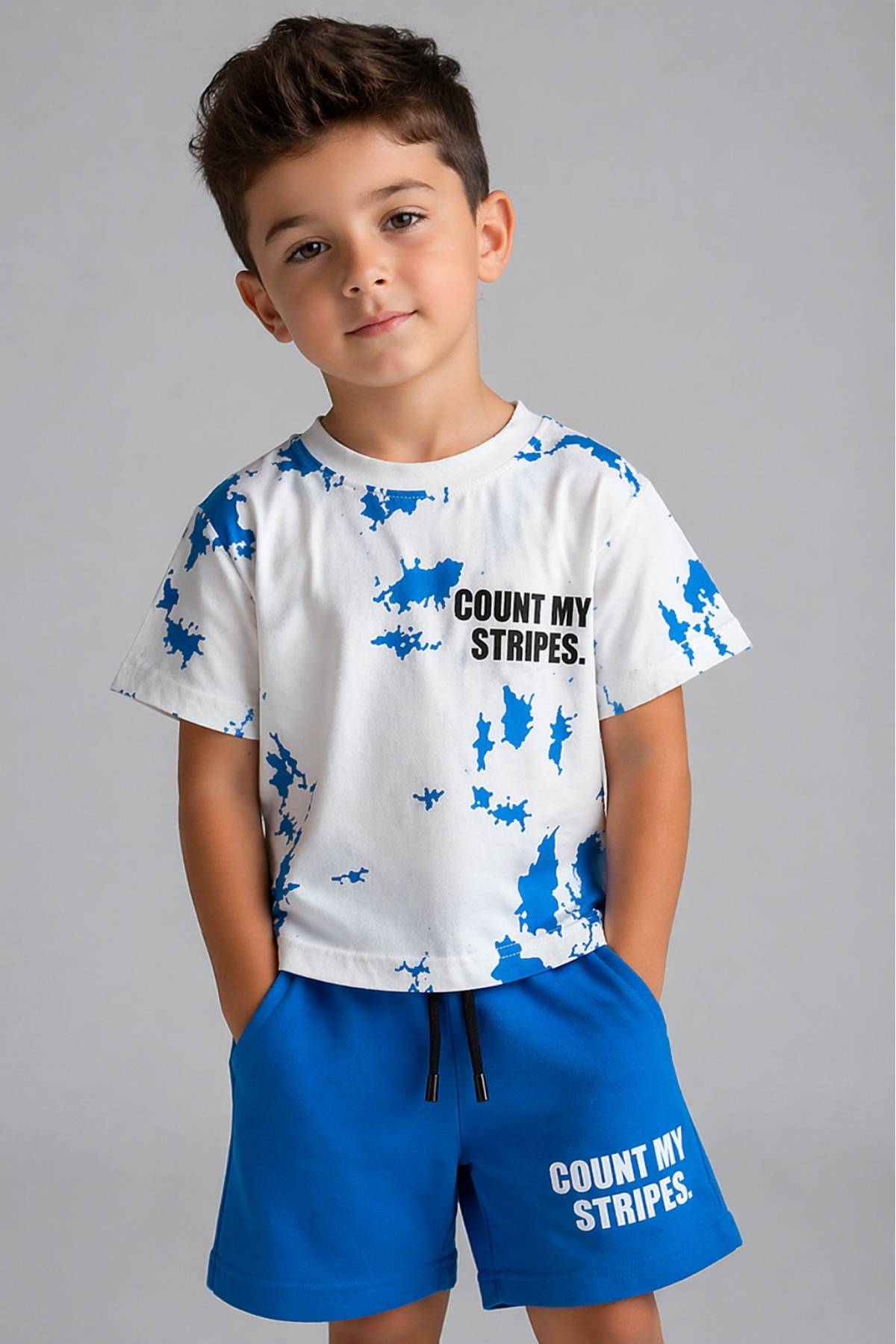 Детски комплект за момче с къс ръкав, син цвят