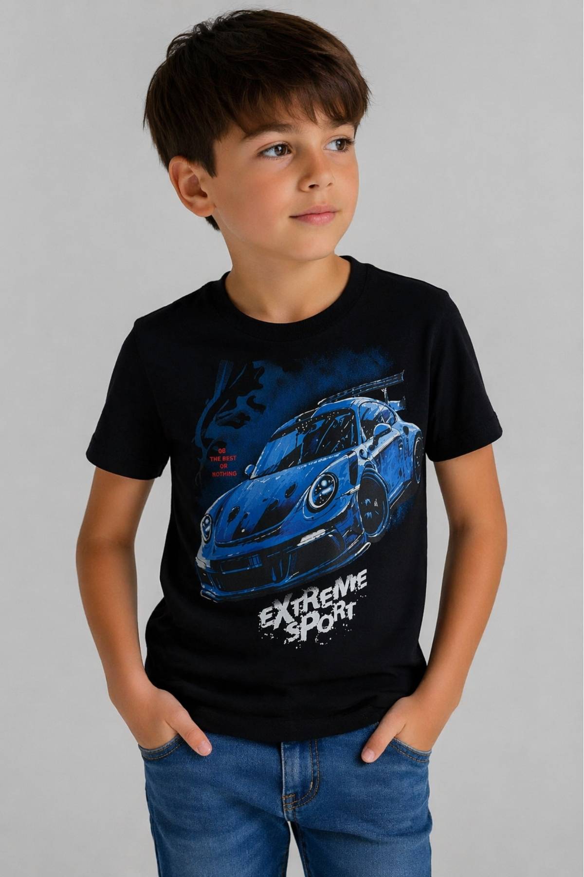 Детска тениска за момче, черен цвят 