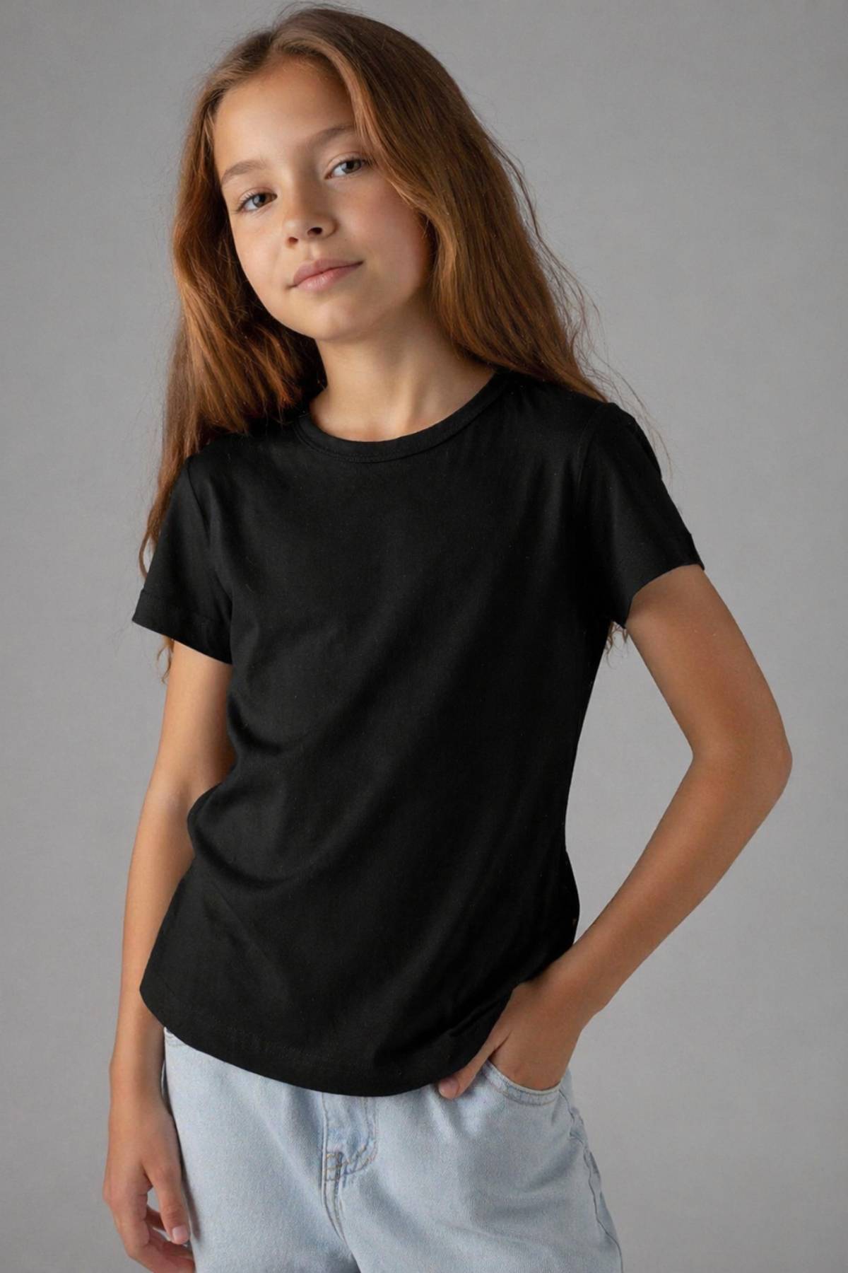 Детска тениска за момиче, черен цвят 
