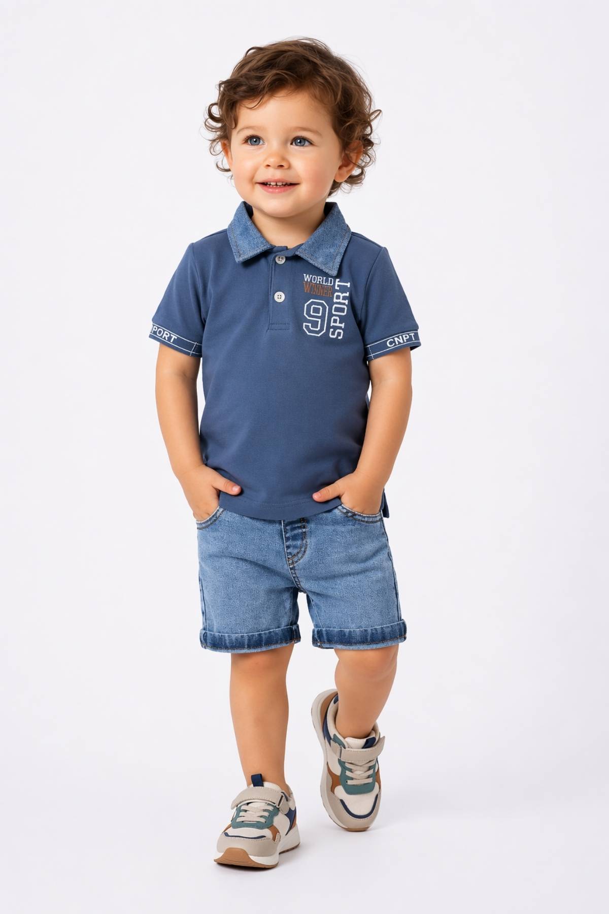 Детски комплект за момче с къс ръкав, син цвят