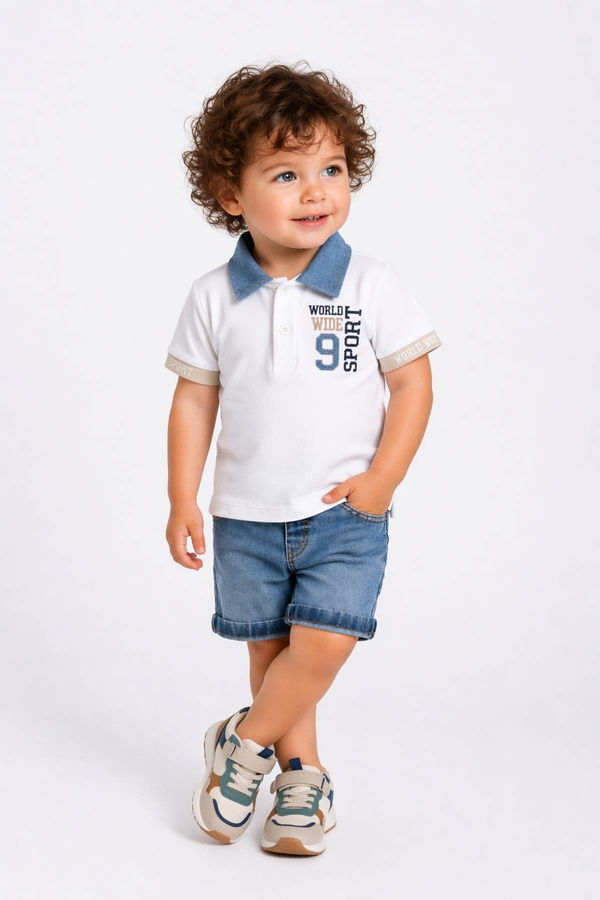 Детски комплект за момче с къс ръкав, бял цвят