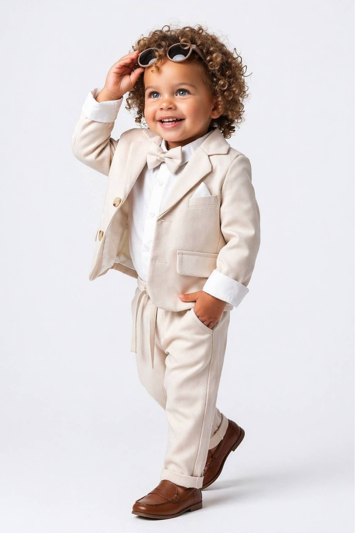 Официален бебешки комплект за момче с дълъг ръкав, бежов цвят 