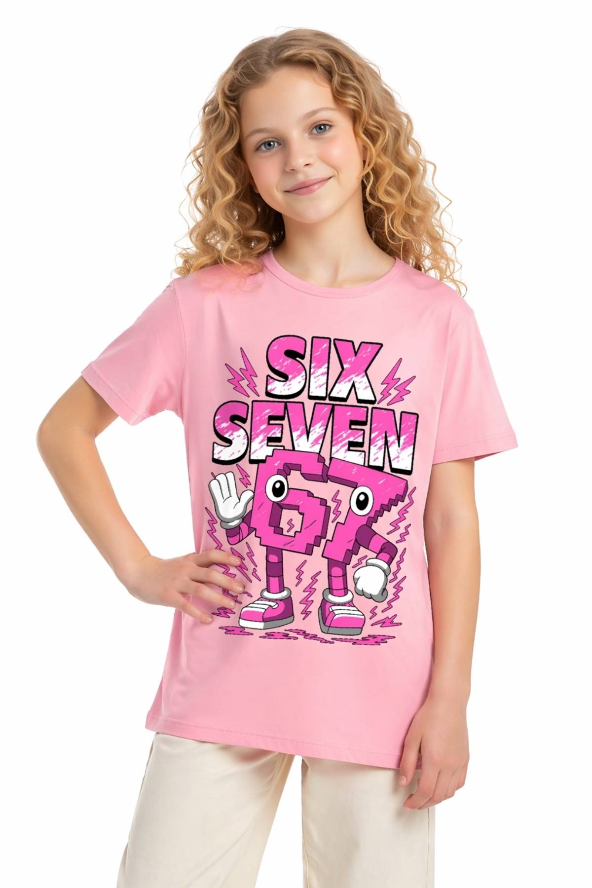 Детска тениска за момиче, светло розов цвят