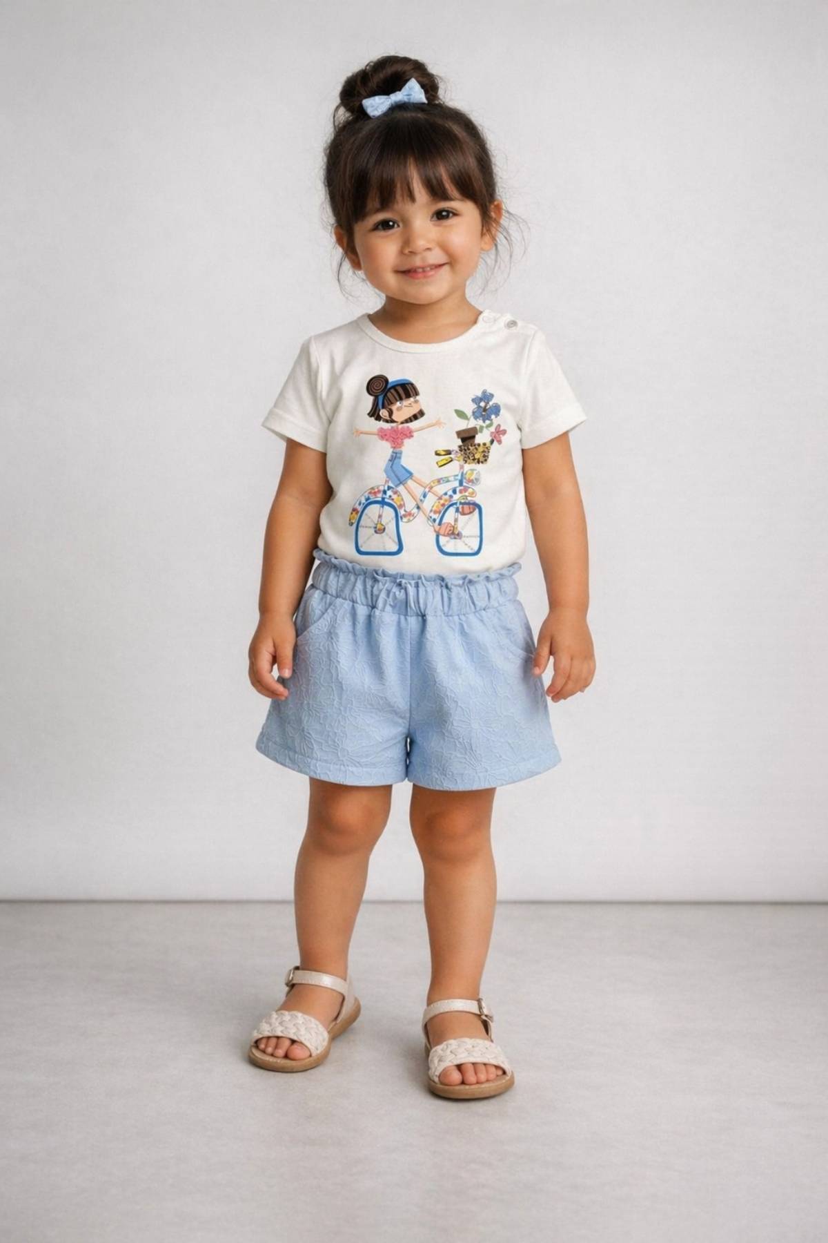 Детски комплект за момиче с къс ръкав, син цвят
