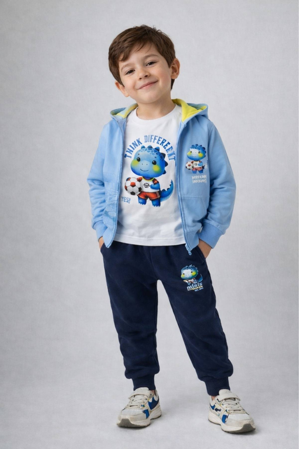 Детски спортен екип за момче с дълъг ръкав 3 части, син цвят