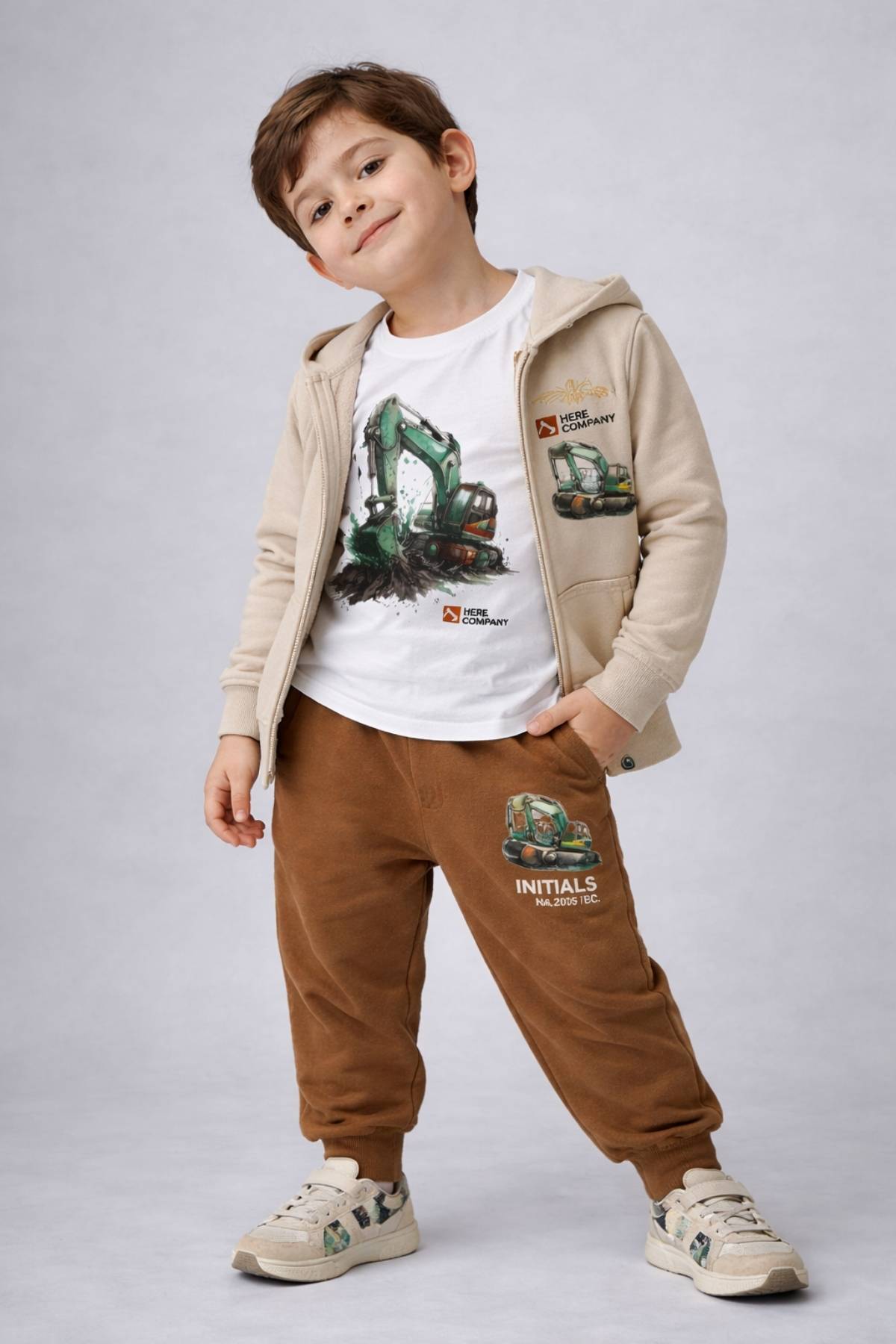Детски спортен екип за момче с дълъг ръкав 3 части, бежов цвят