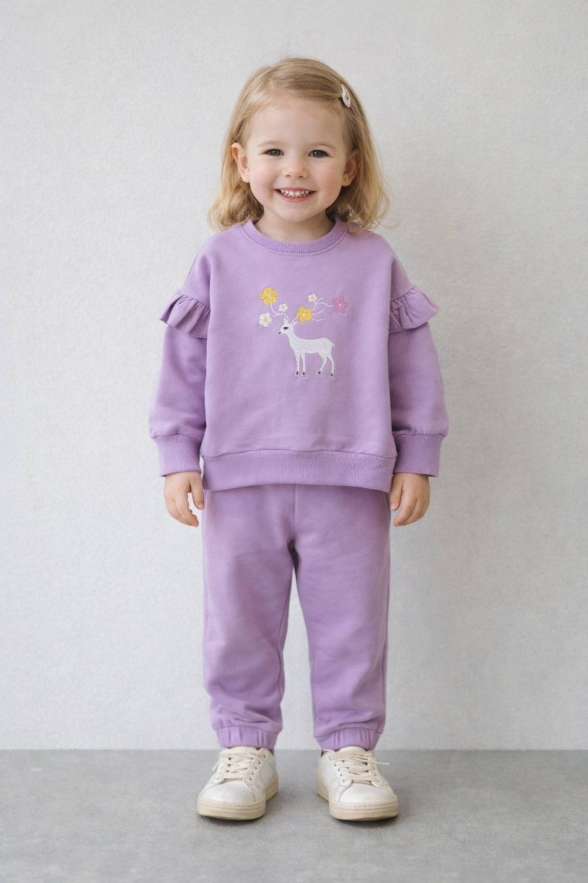Детски комплект за момиче с дълъг ръкав, лилав цвят