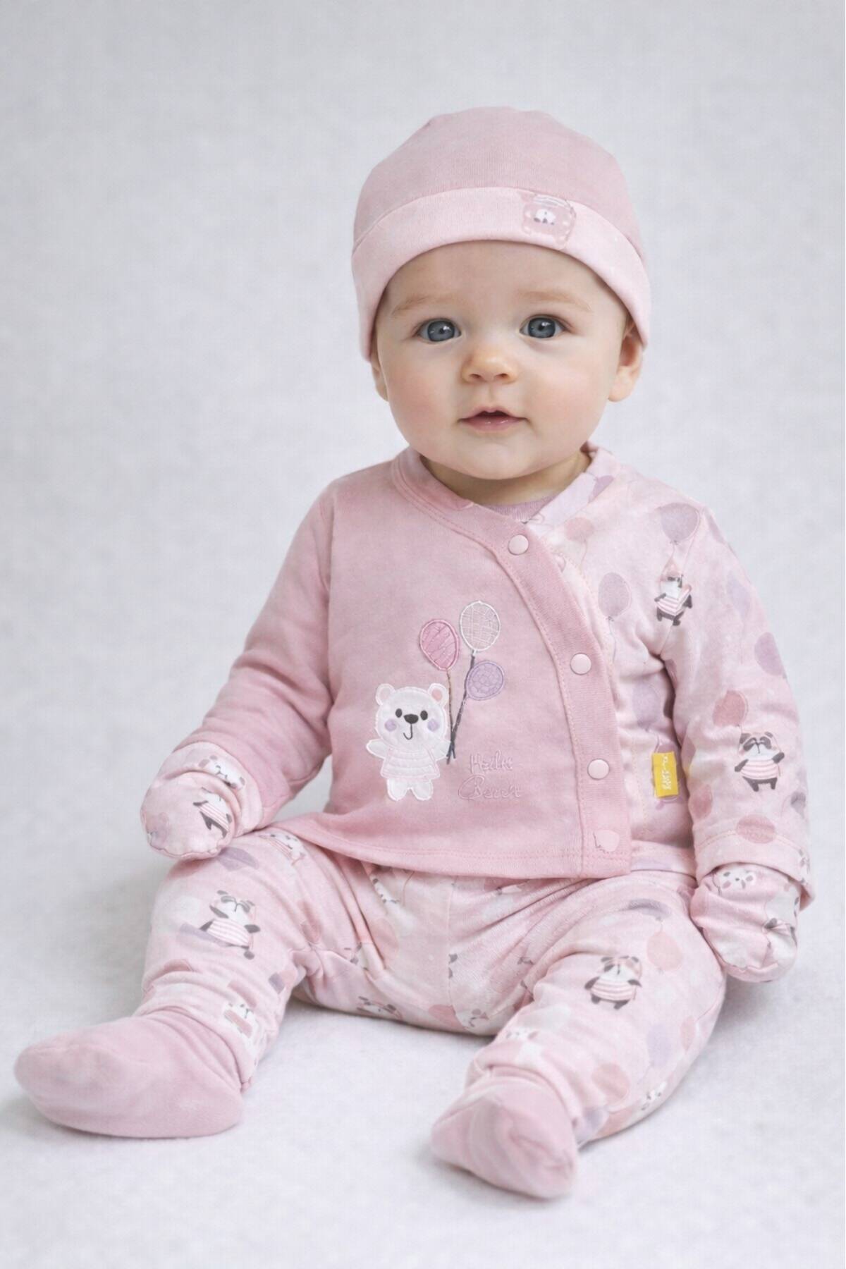 Бебешки комплект за изписване 4 части, розов цвят 