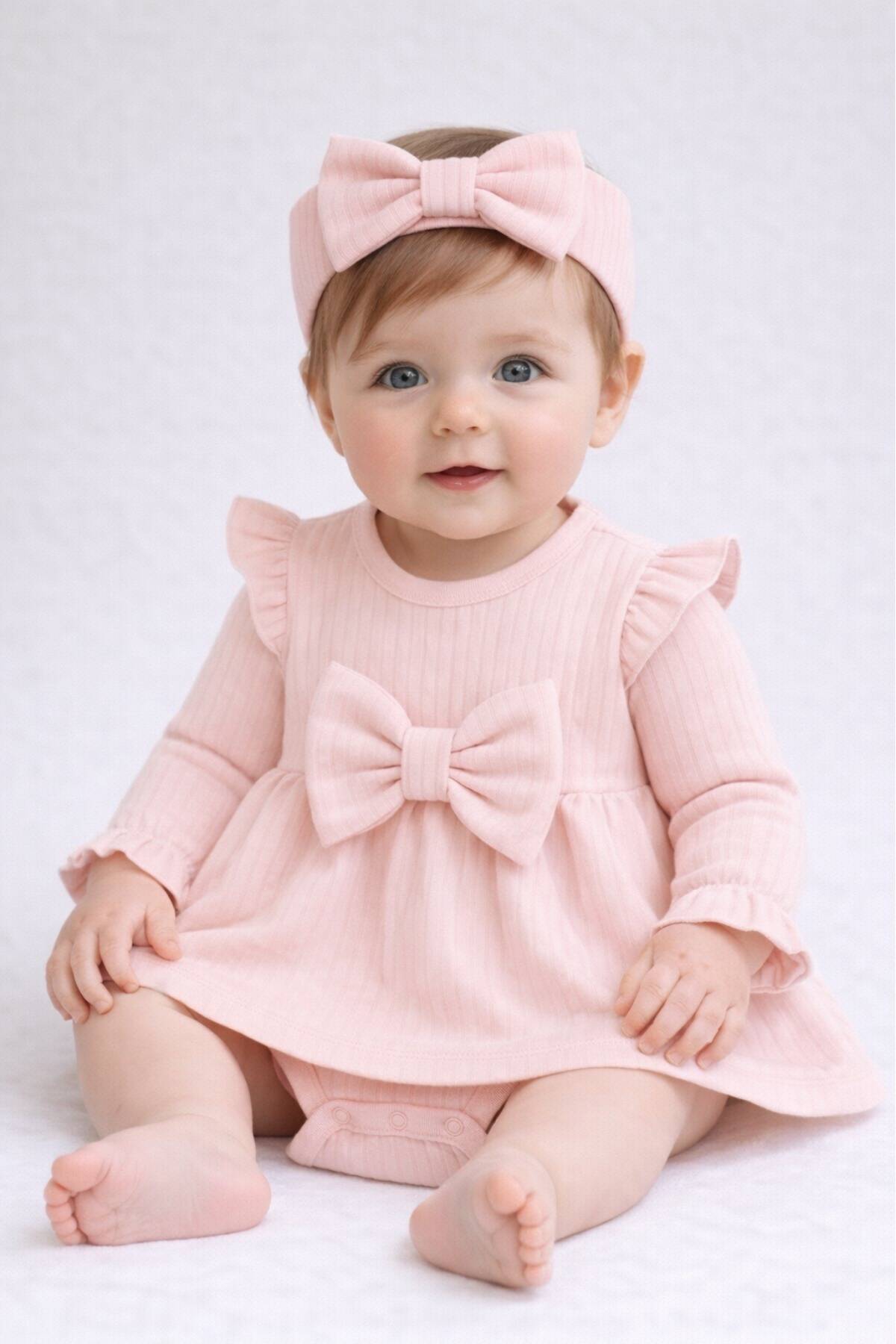 Бебешка боди рокля, розов цвят