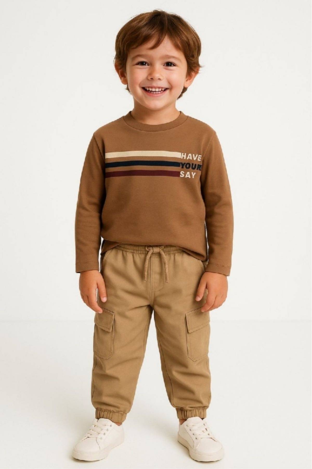 Детска блуза за момче с дълъг ръкав, кафяв цвят