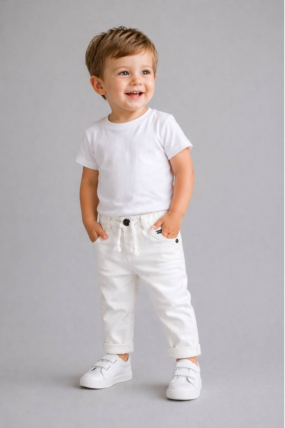 Детски панталон за момче, бял цвят