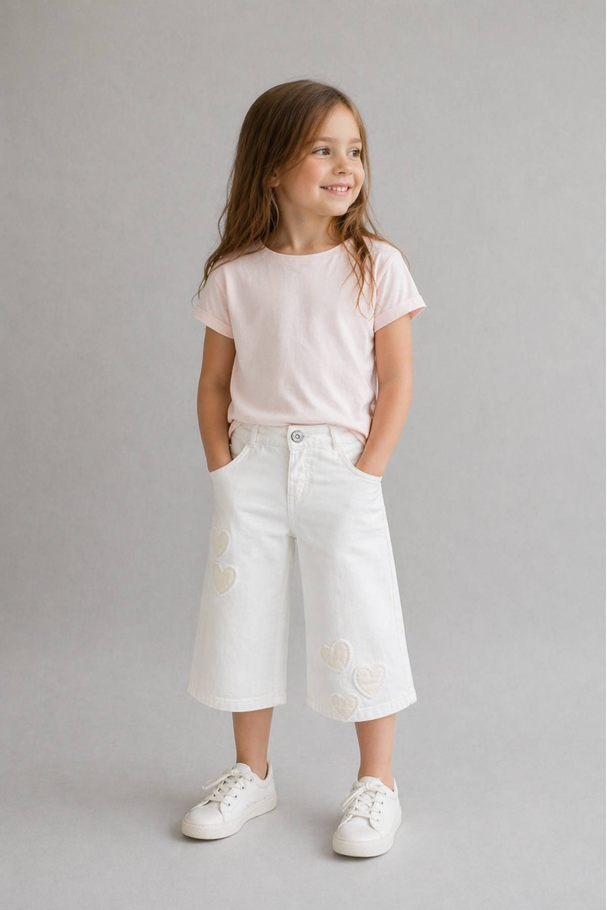 Детски панталон за момиче, бял цвят