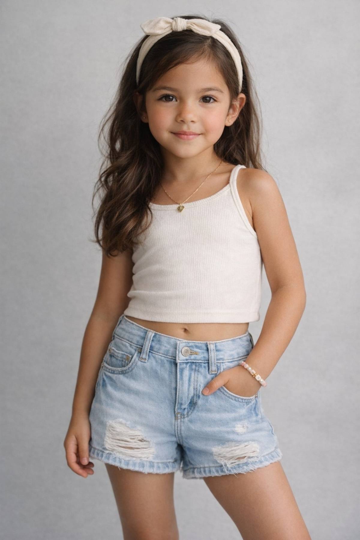 Детски къси дънкови панталонки за момиче, светло син цвят