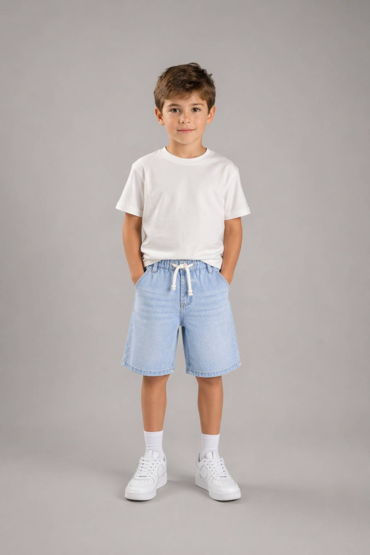 Детски къси дънкови панталонки за момче, светло син цвят