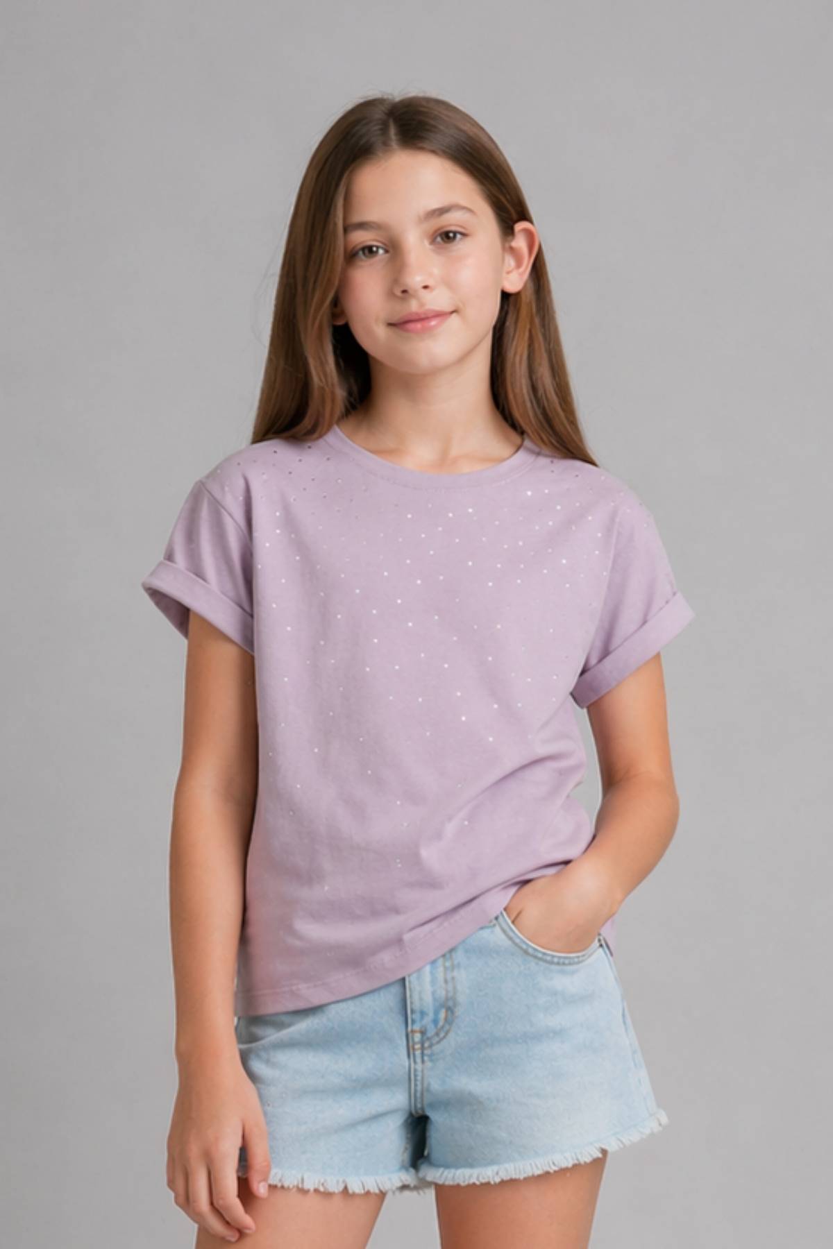 Детска тениска за момиче, светло лилав цвят  