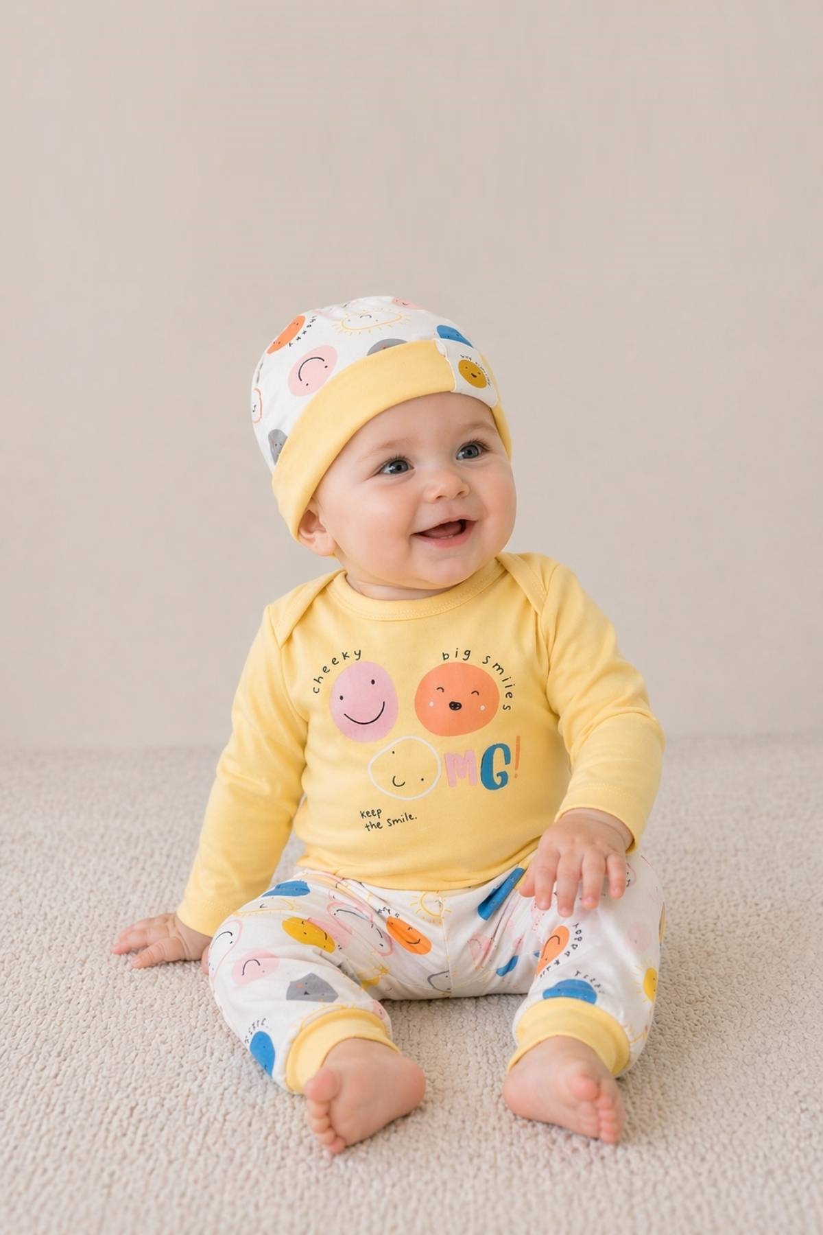 Бебешки комплект с дълъг ръкав 3 части, жълт цвят