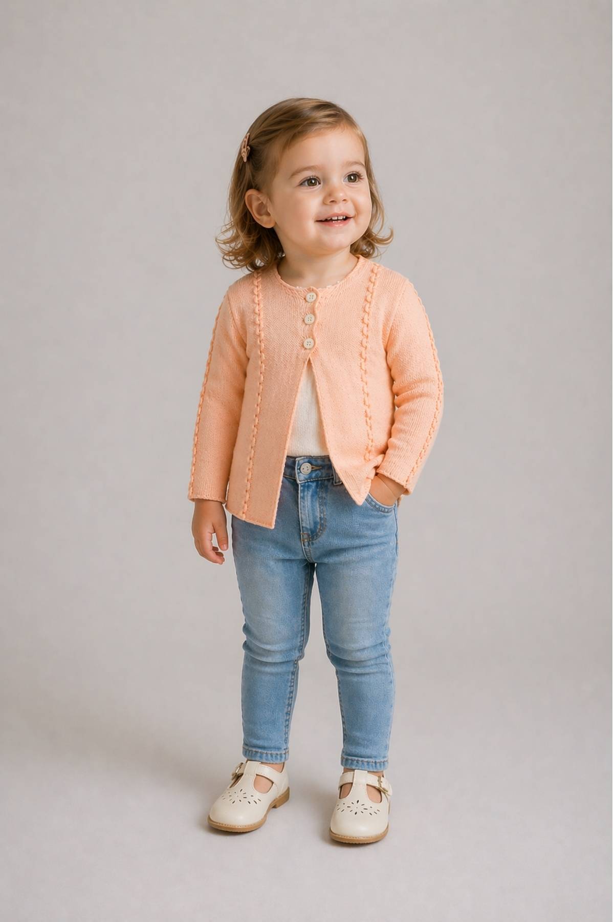 Детска жилетка за момиче, светло розов цвят