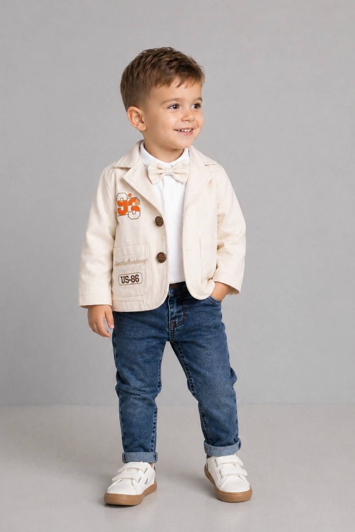 Детски комплект момче дълъг ръкав 3 части, бежов цвят