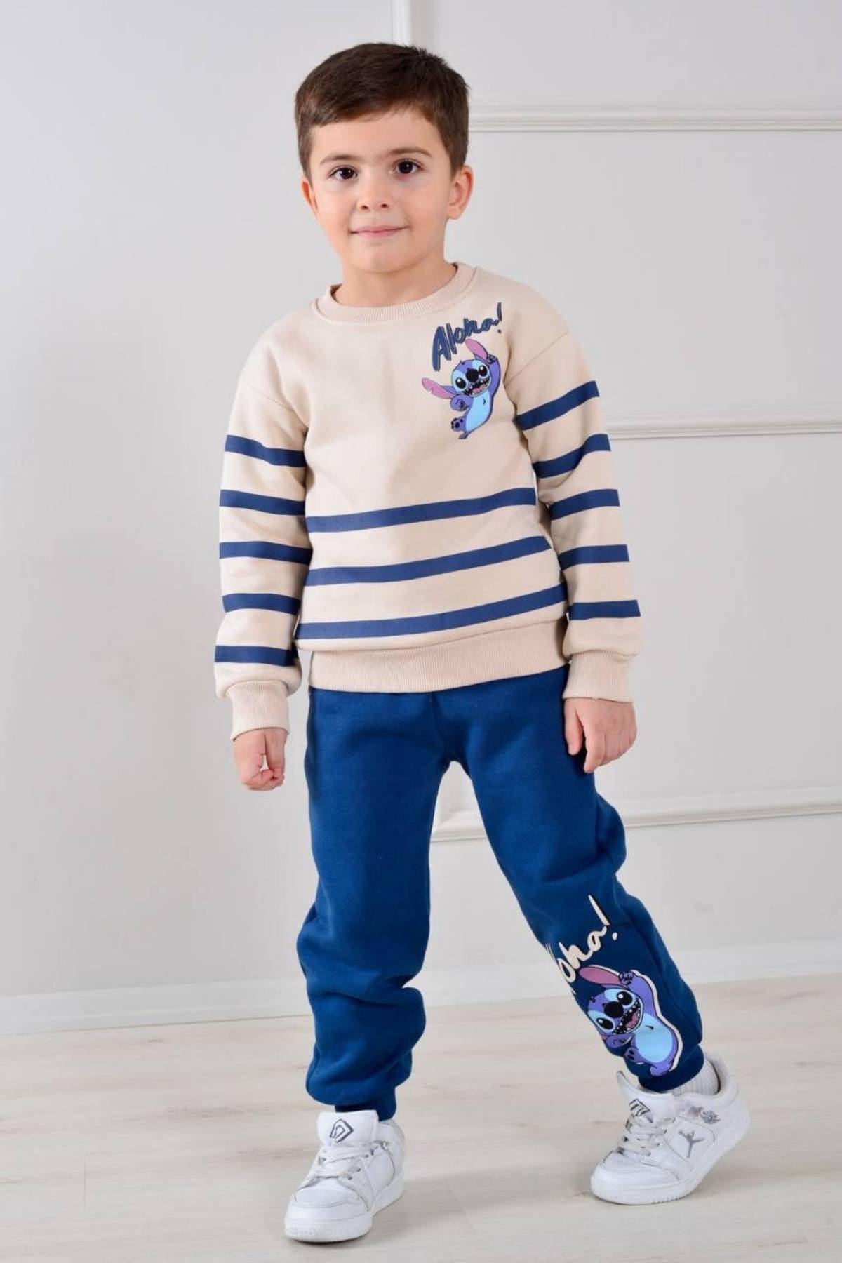 Детски комплект вата за момче с дълъг ръкав, тъмно син цвят