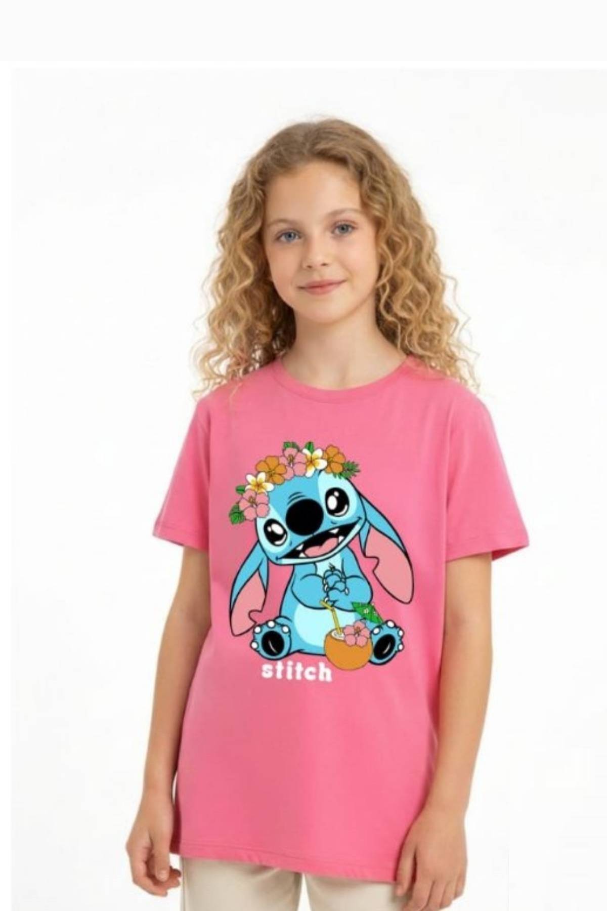 Детска тениска за момиче Stitch, цикламен цвят