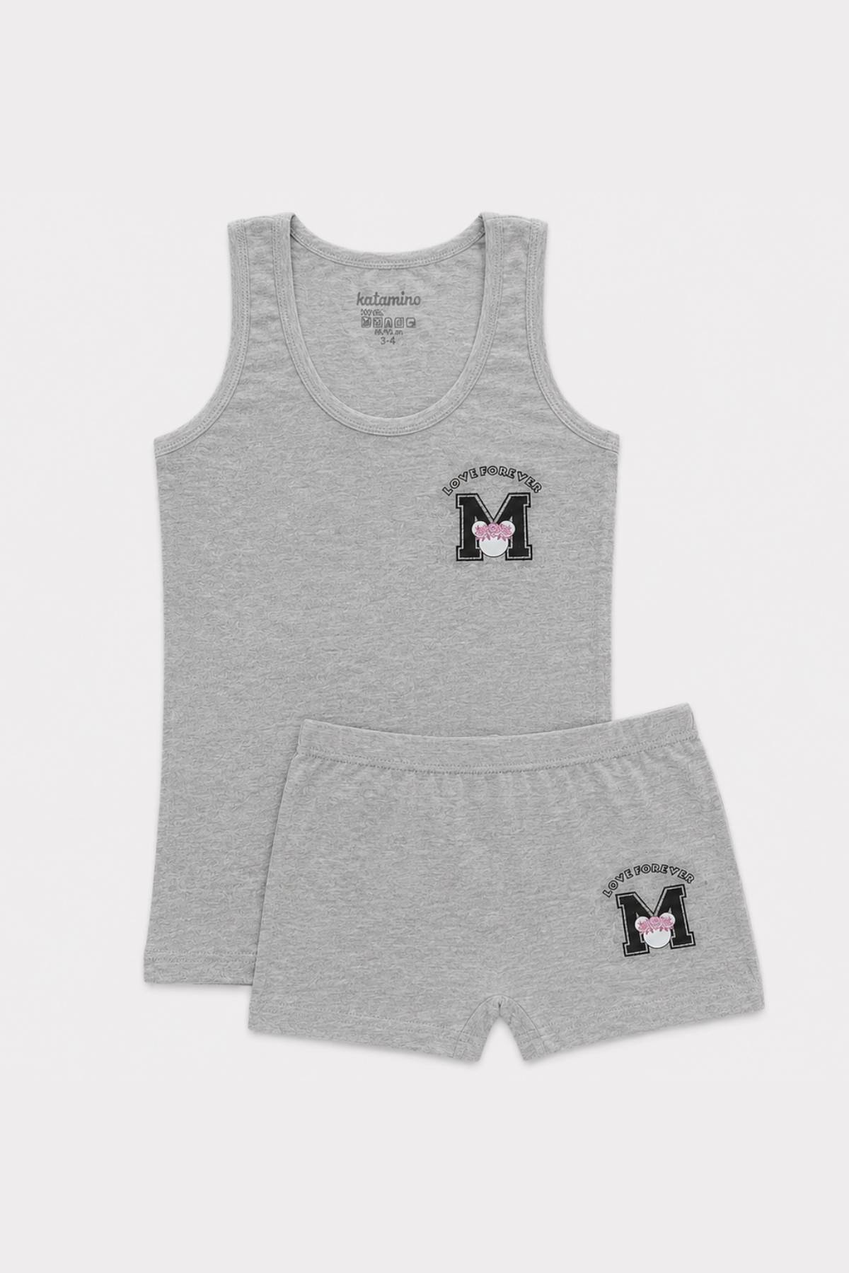 Детски комплект потник с боксерки Мики Маус, сив цвят