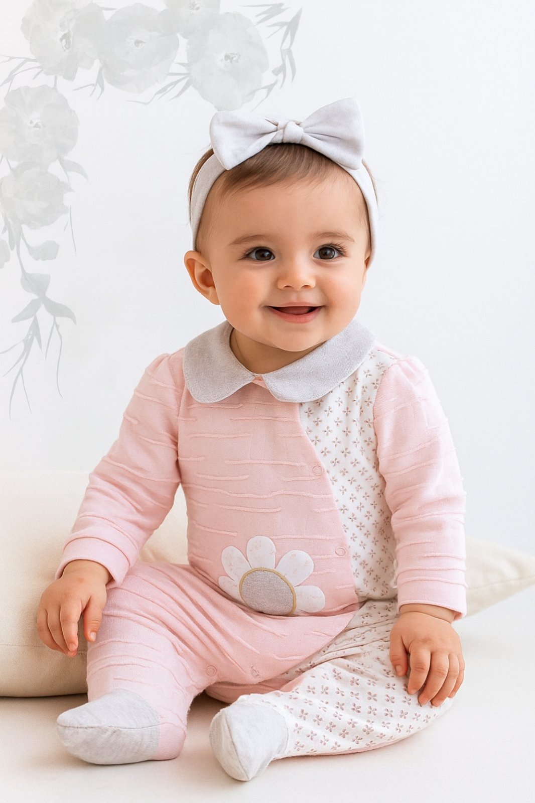 Бебешки гащеризон момиче дълъг ръкав, розов цвят