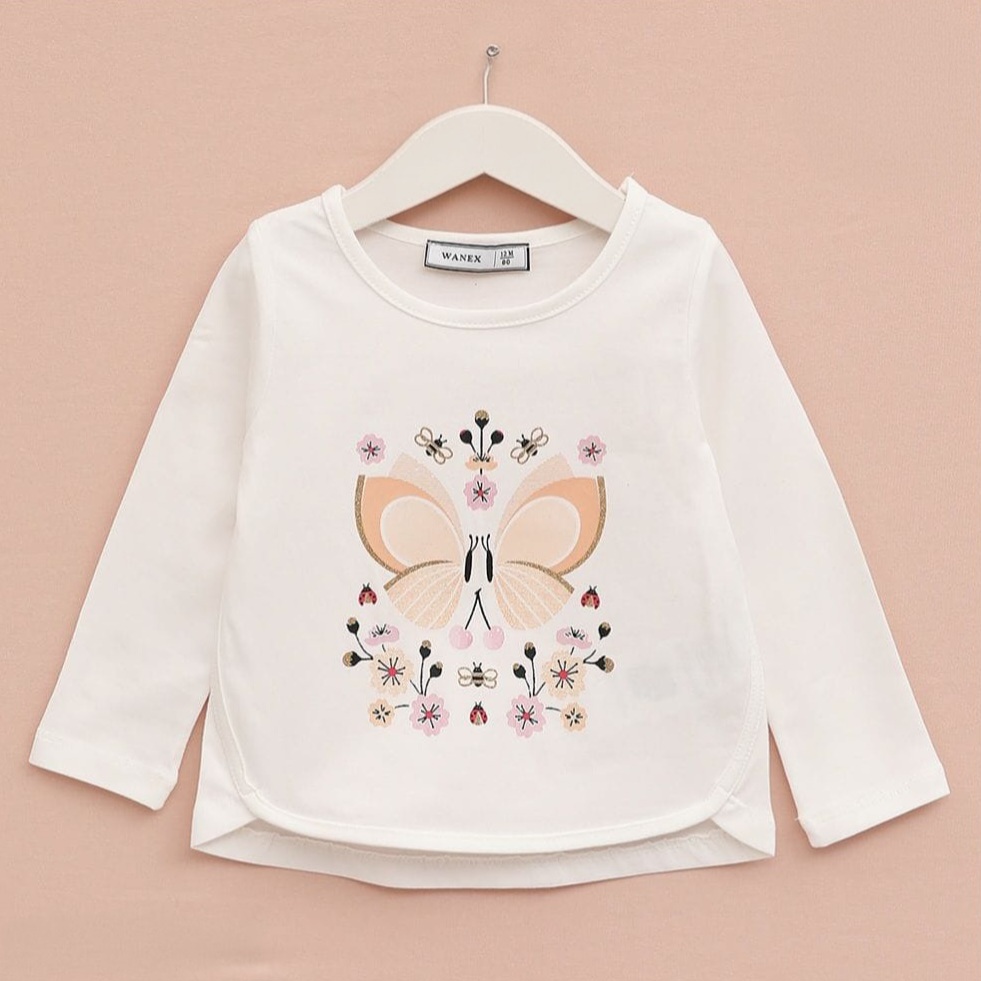 Детска блуза момиче дълъг ръкав, цвят екрю