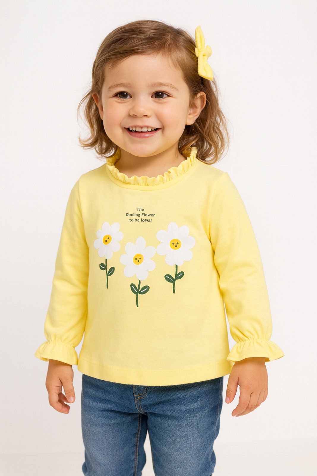 Детска блуза момиче дълъг ръкав, жълт цвят