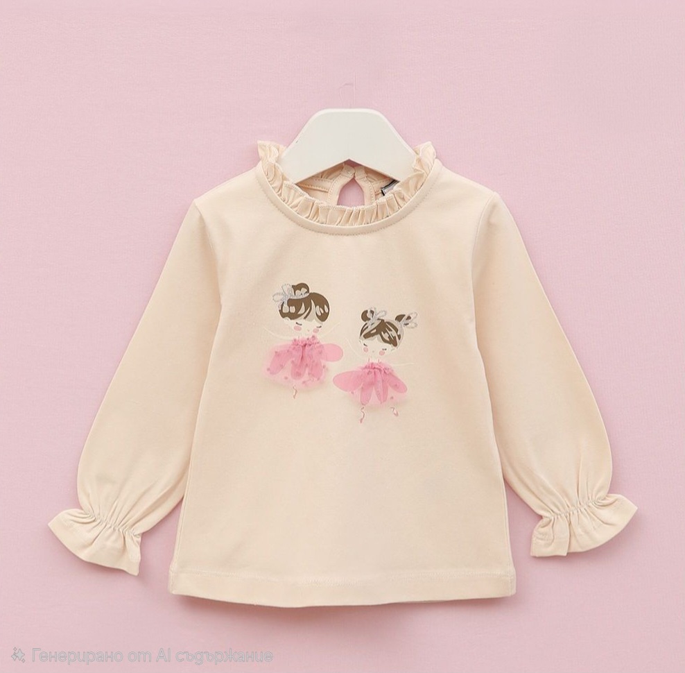 Детска блуза момиче дълъг ръкав, бежов цвят