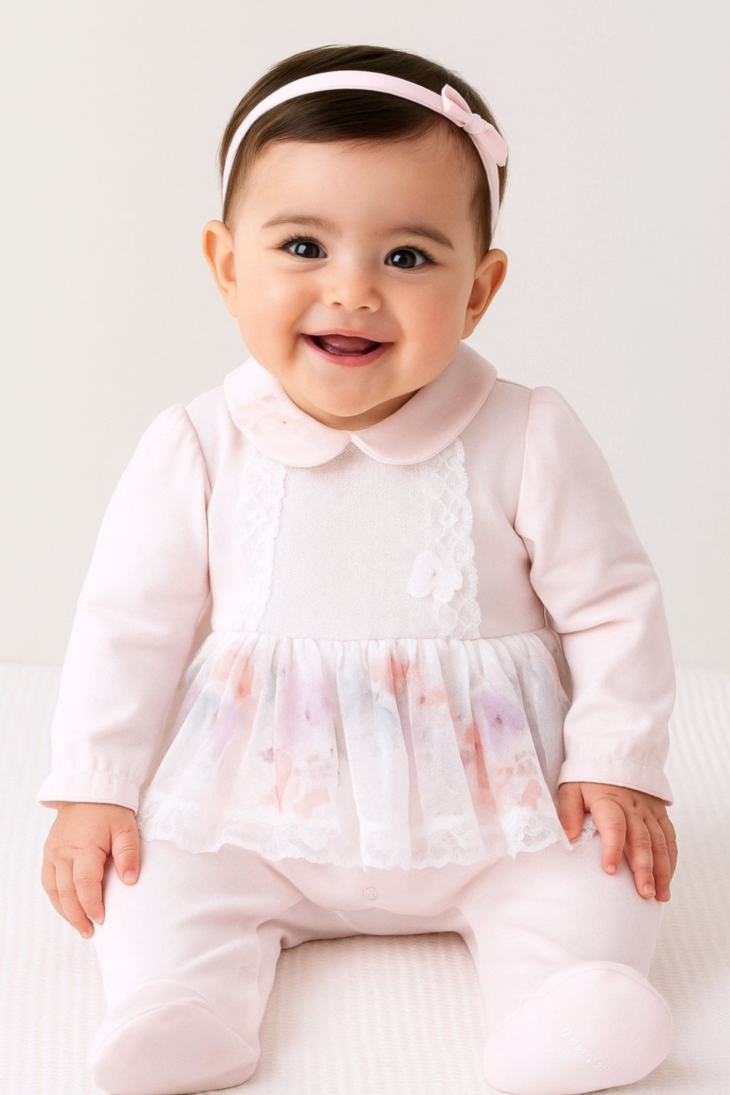 Бебешки гащеризон момиче дълъг ръкав, розов цвят