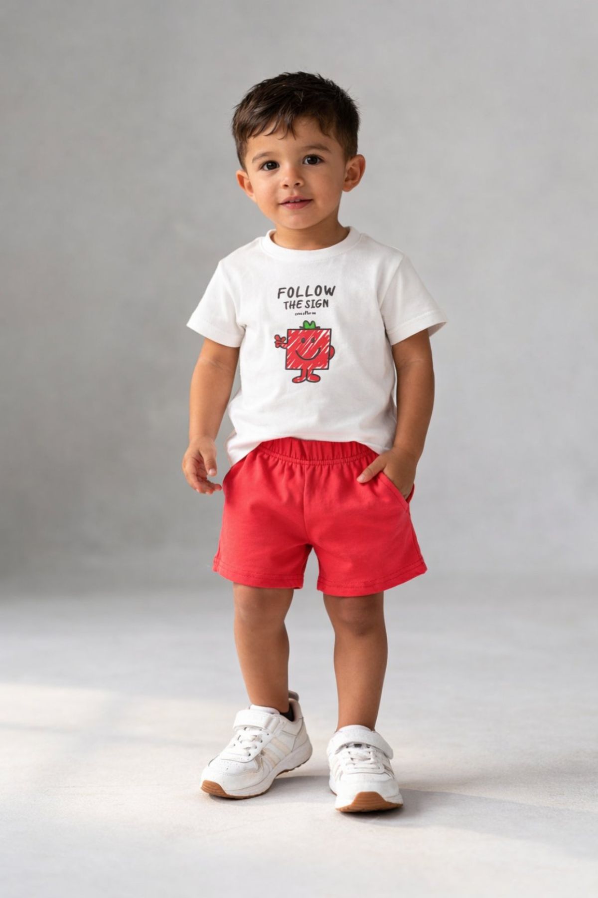 Детски комплект за момче с къс ръкав, червен цвят   
