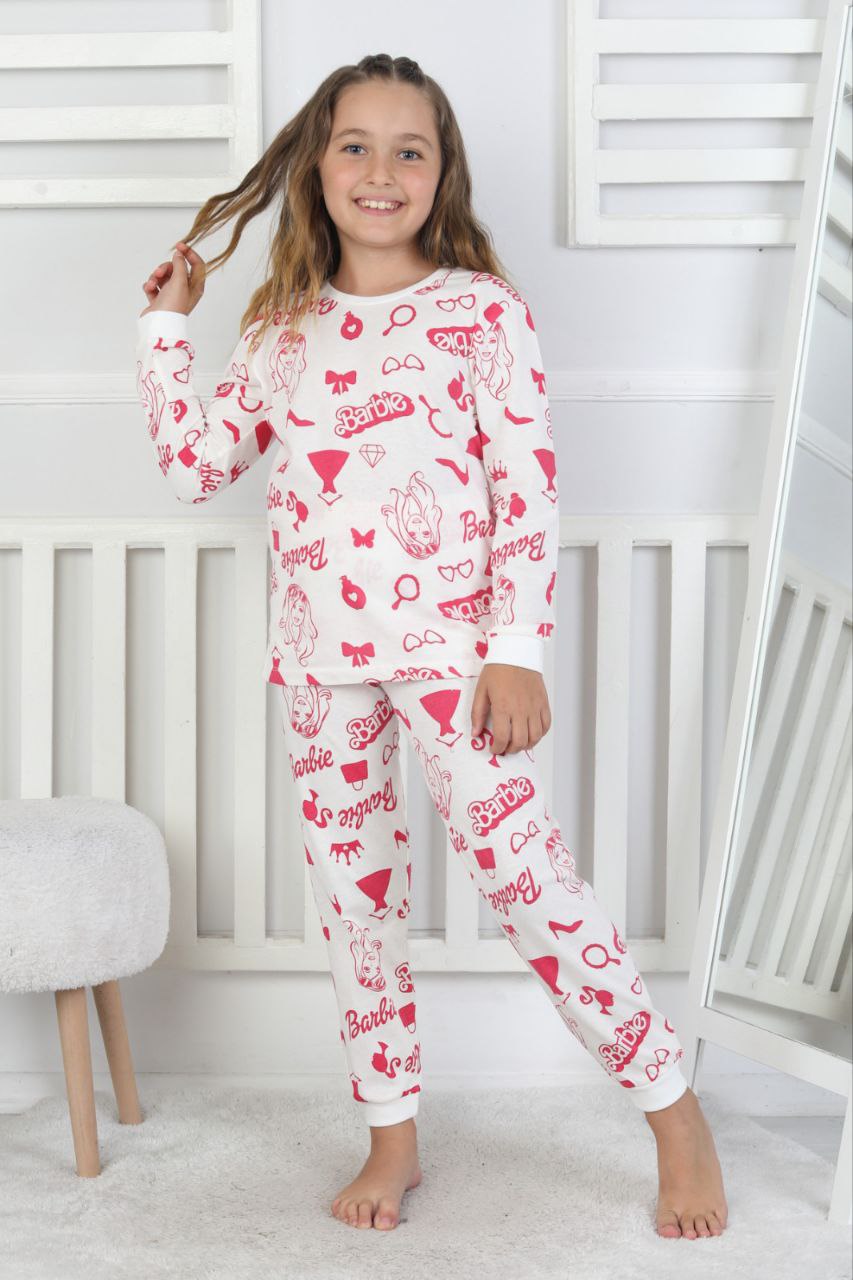Детска пижама за момиче дълъг ръкав Barbie,цикламен цвят