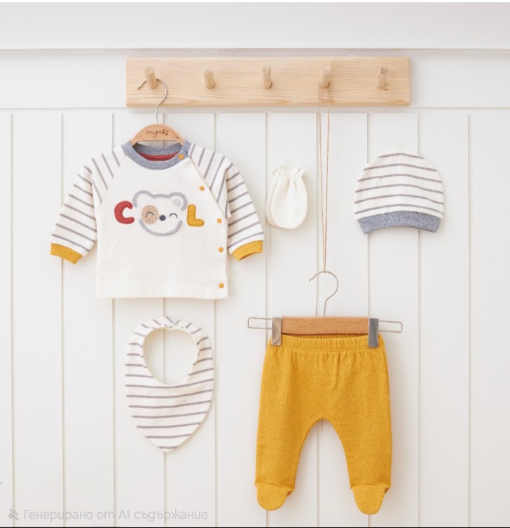 Бебешки комплект за момче с дълъг ръкав 5 части, жълт цвят