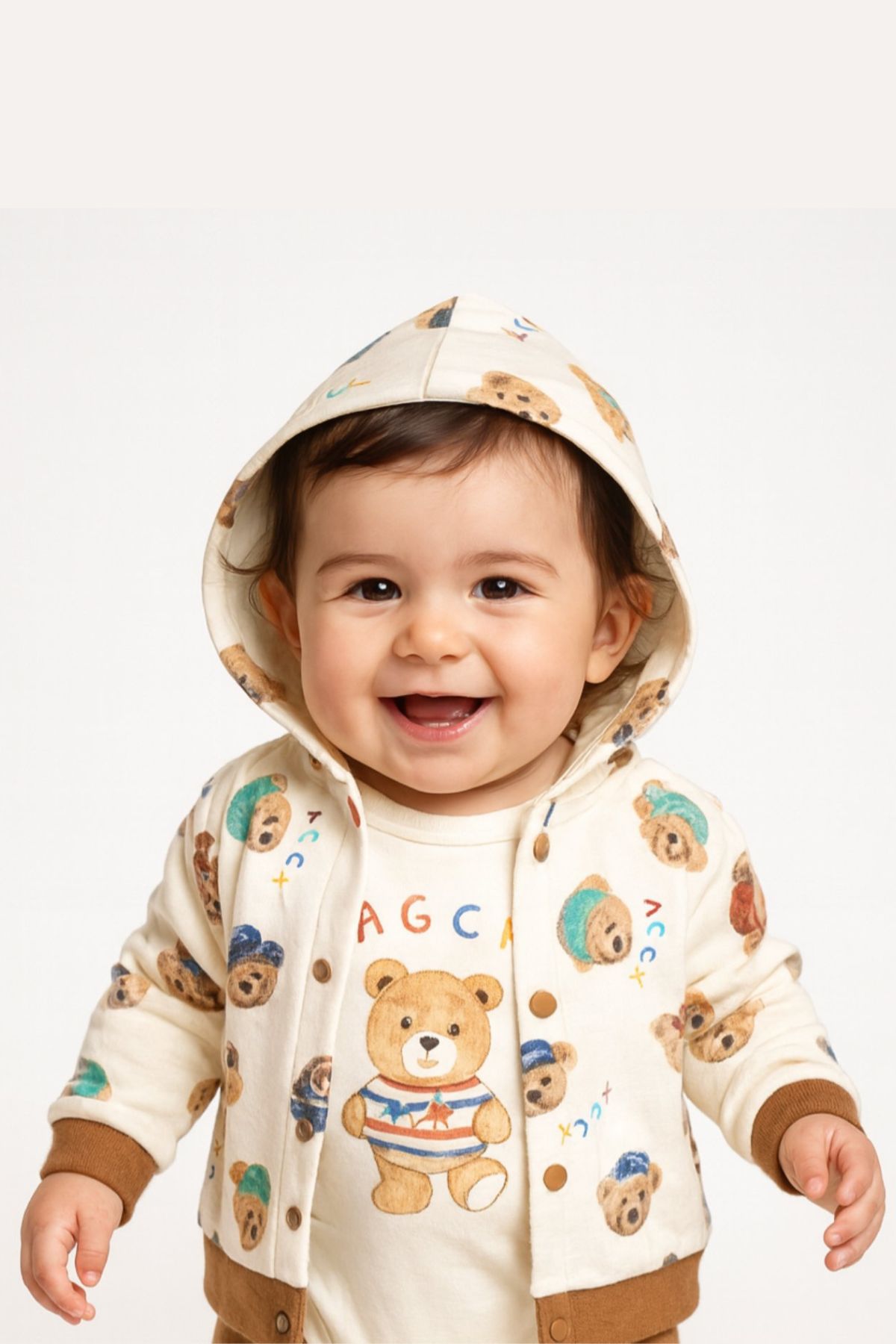 Детски комплект за момче с дълъг ръкав, кафяв цвят