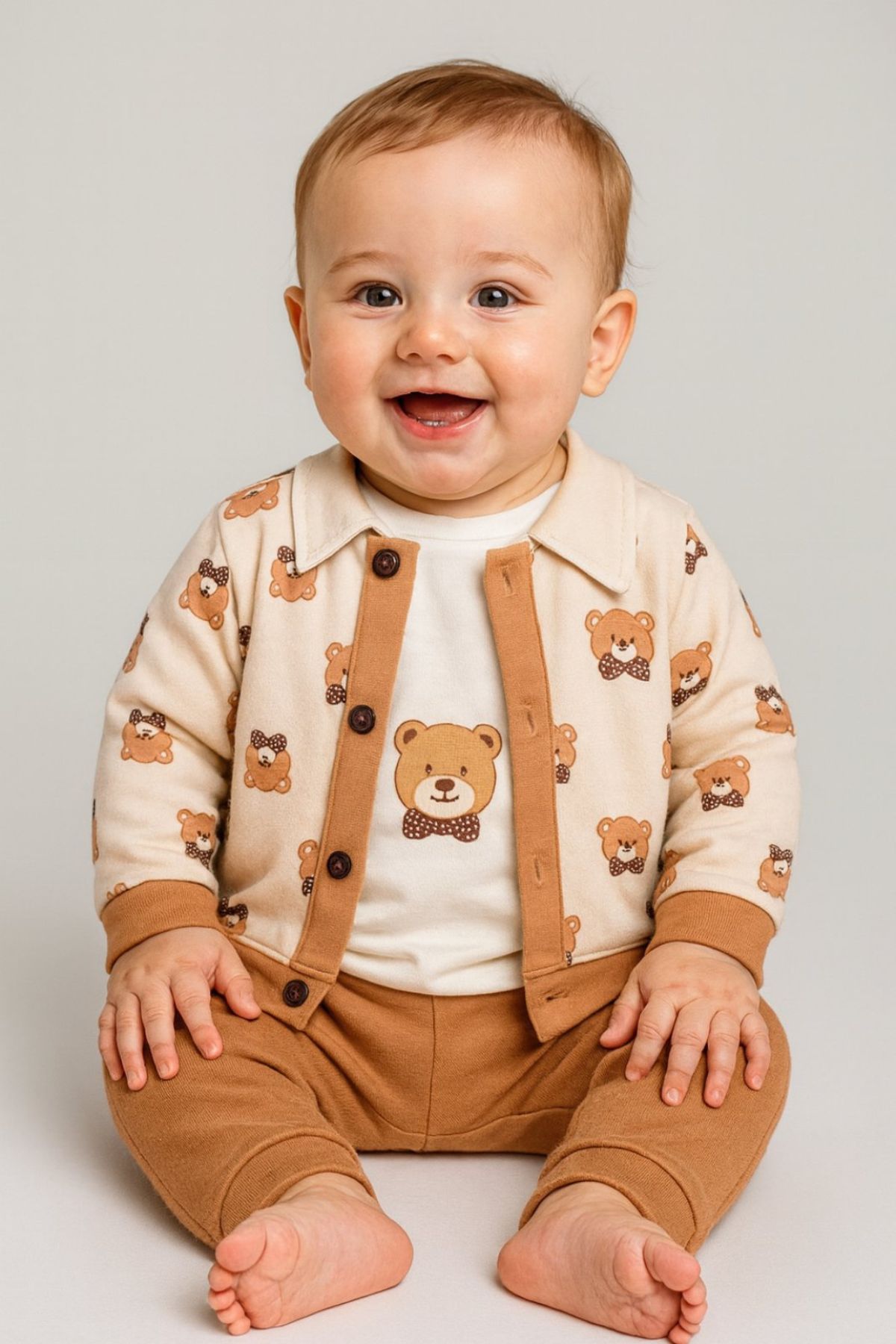 Детски комплект за момче с дълъг ръкав, кафяв цвят