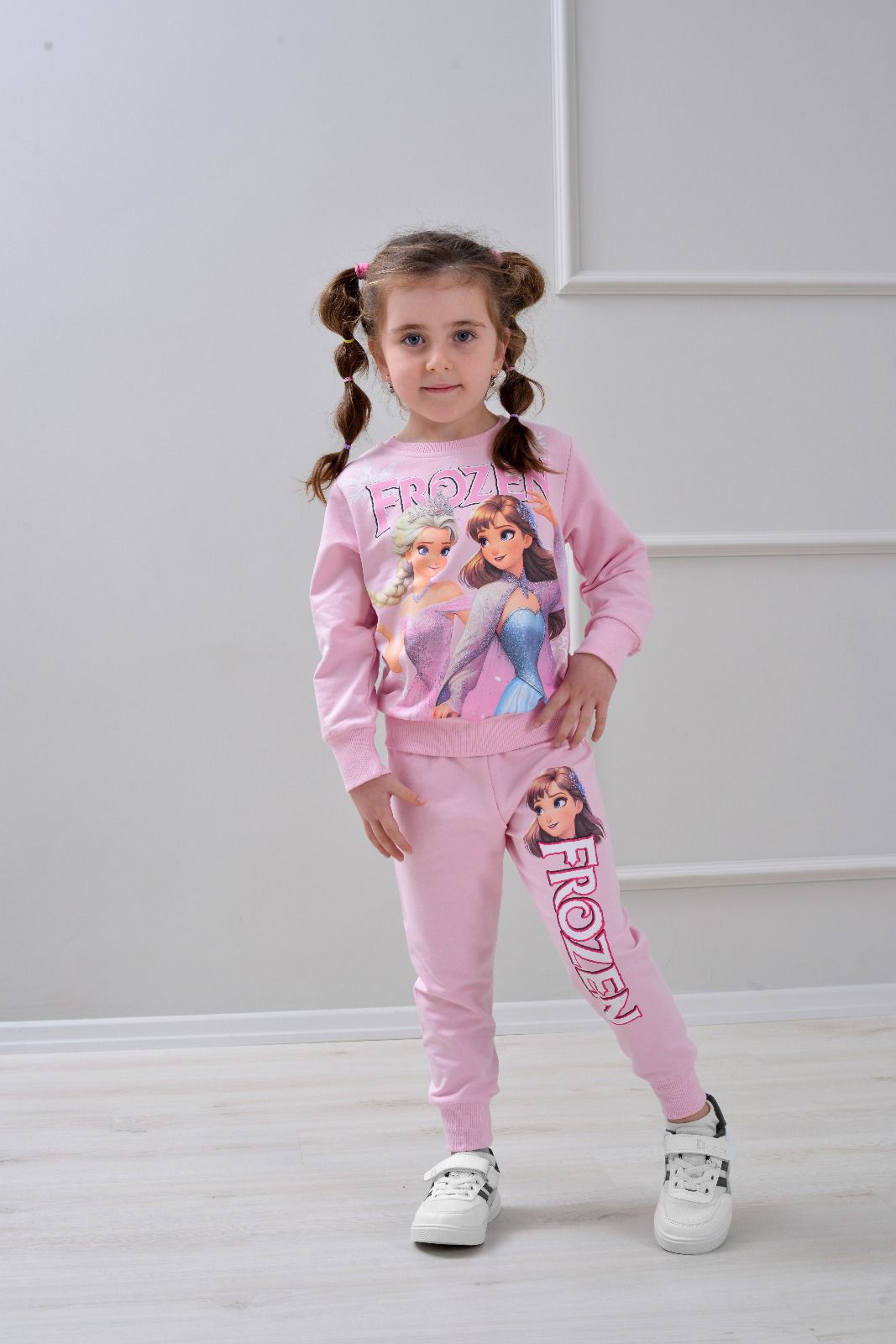 Детски комплект за момиче с дълъг ръкав, розов цвят