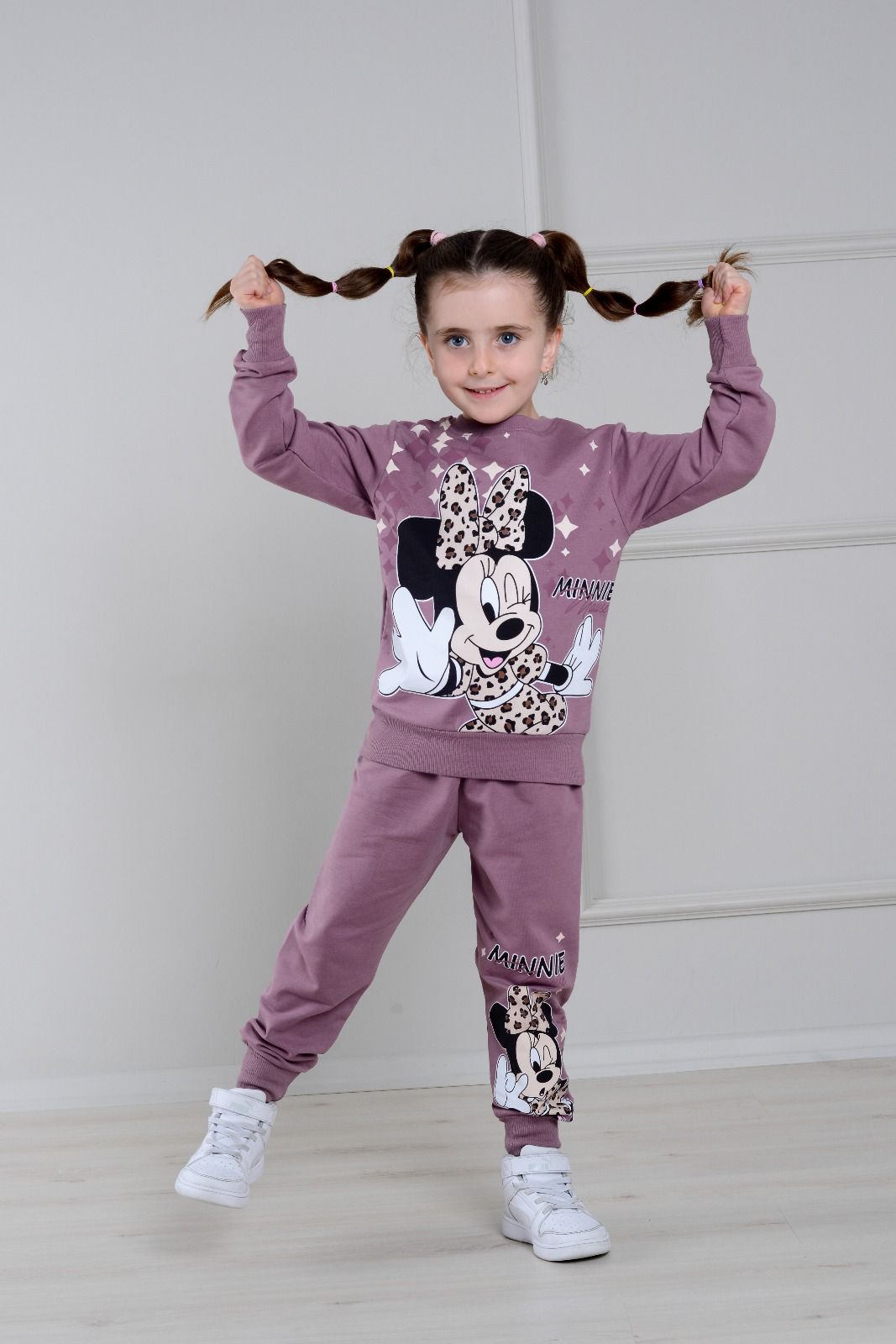 Детски комплект за момиче с дълъг ръкав, тъмно лилав цвят