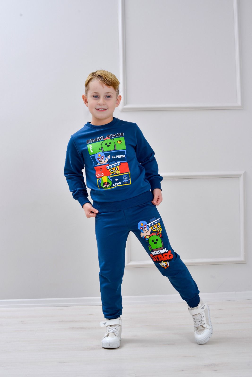 Детски комплект за момче с дълъг ръкав, тъмно син цвят