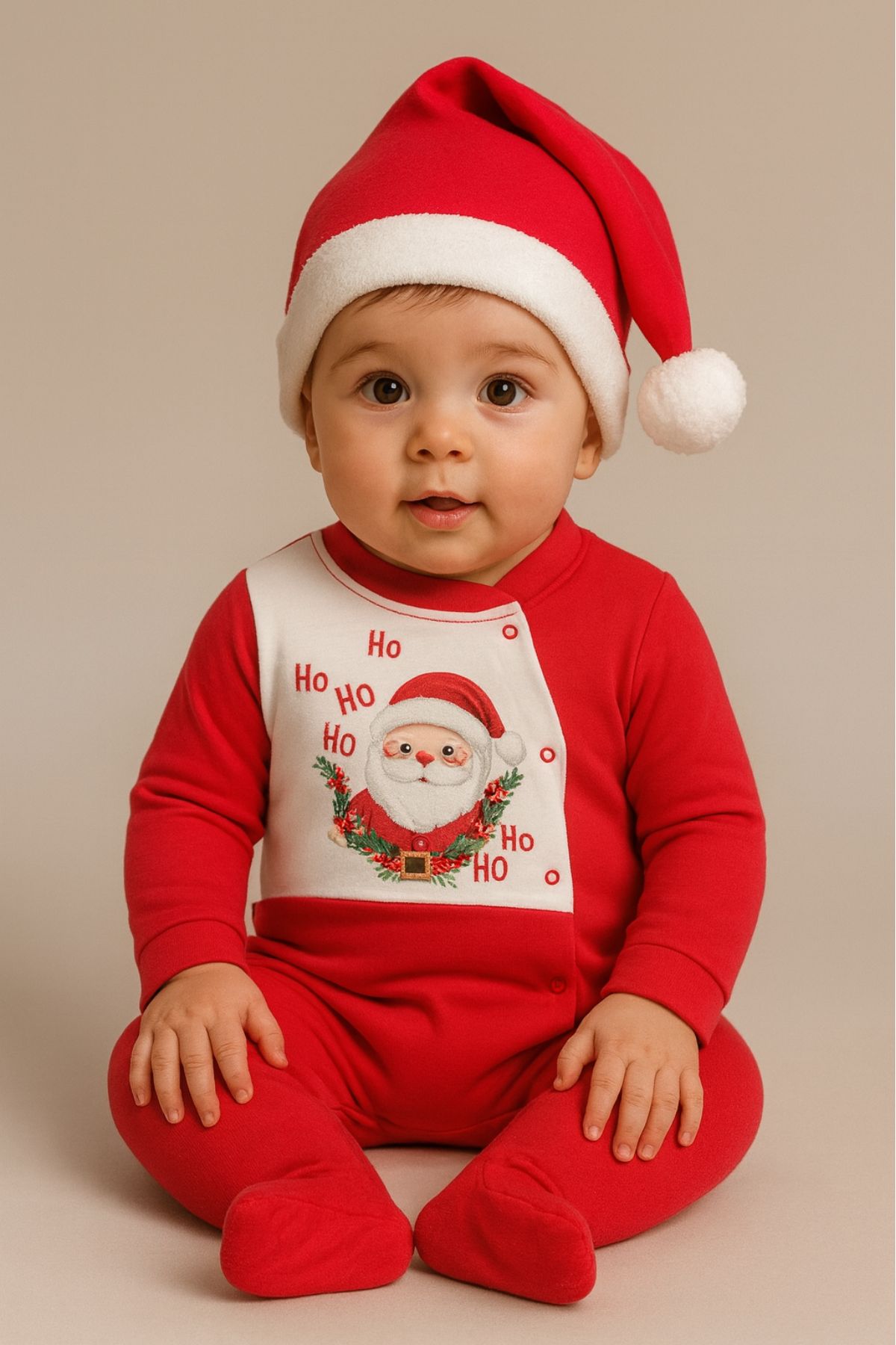 Детски гащеризон с дълъг ръкав Коледа, червен цвят