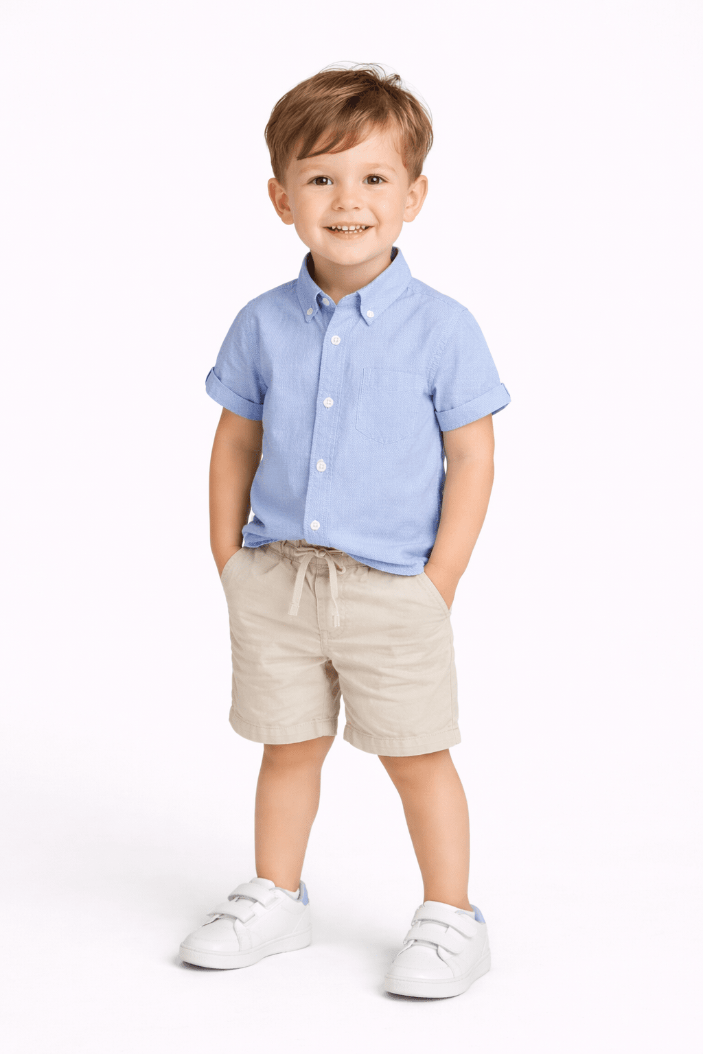 Детска риза момче къс ръкав, в син цвят