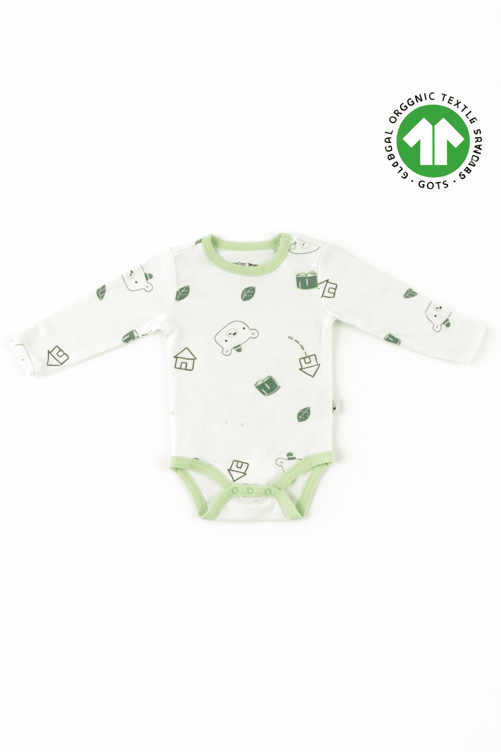 Бебешко боди органичен памук с дълъг ръкав, светло зелен цвят